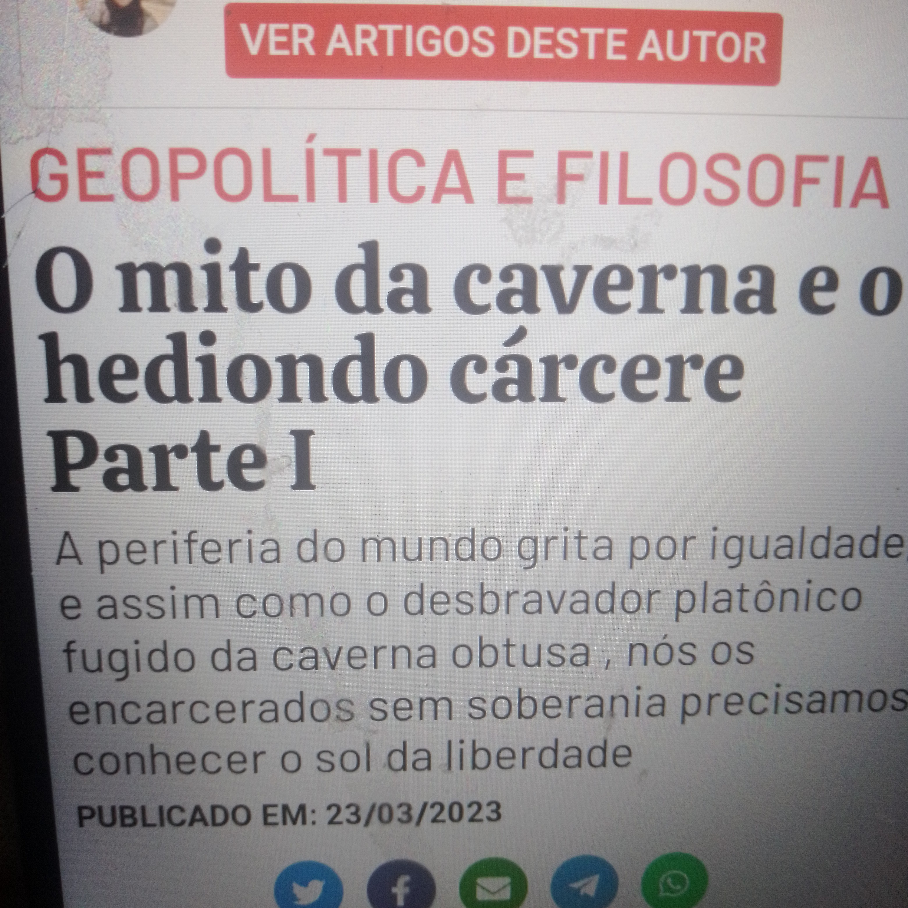 Artigo O MITO DA CAVERNA E O HEDIONDO CÁRCERE episode artwork