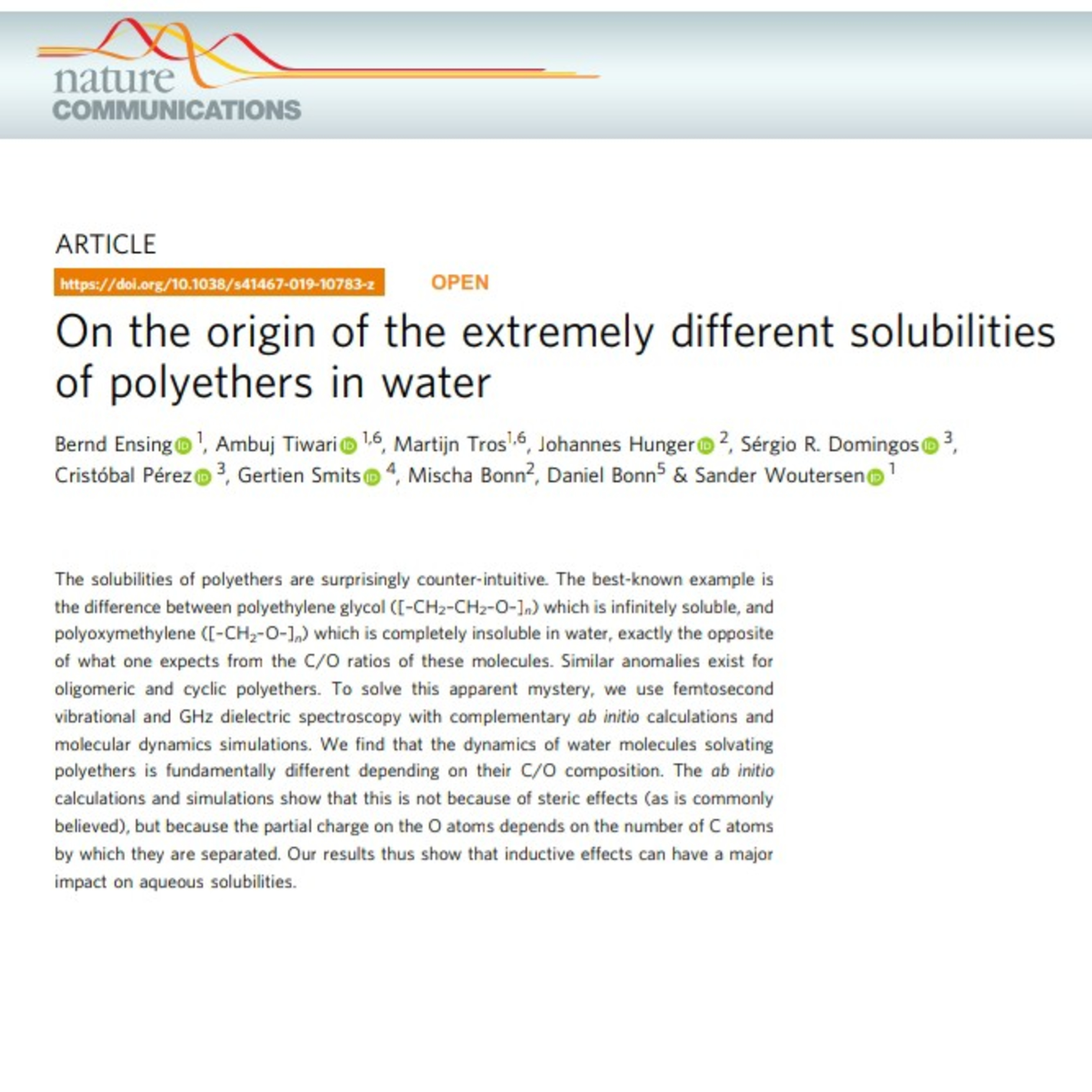 On the origin of the extremely different solubilities of polyethers in water