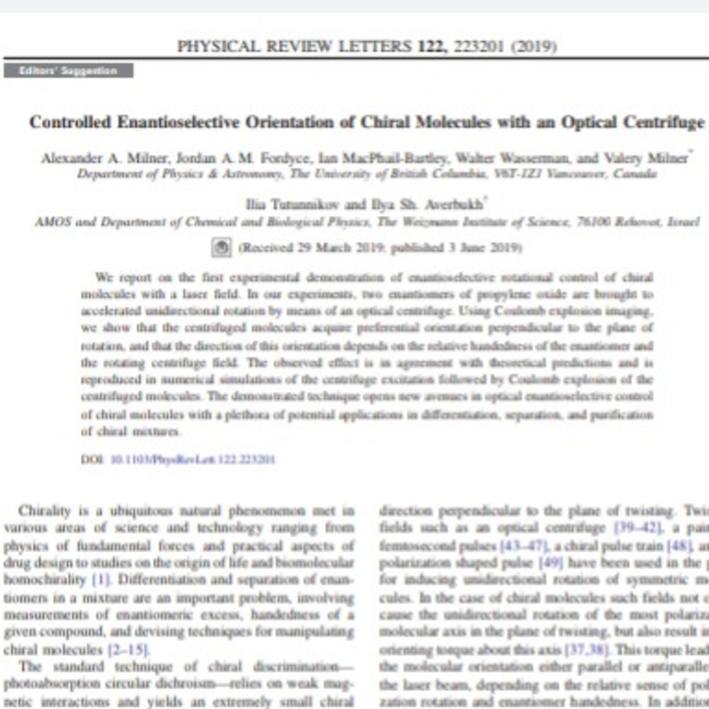 Controlled Enantioselective Orientation of Chairal Molecules with an Optical Centrifuge