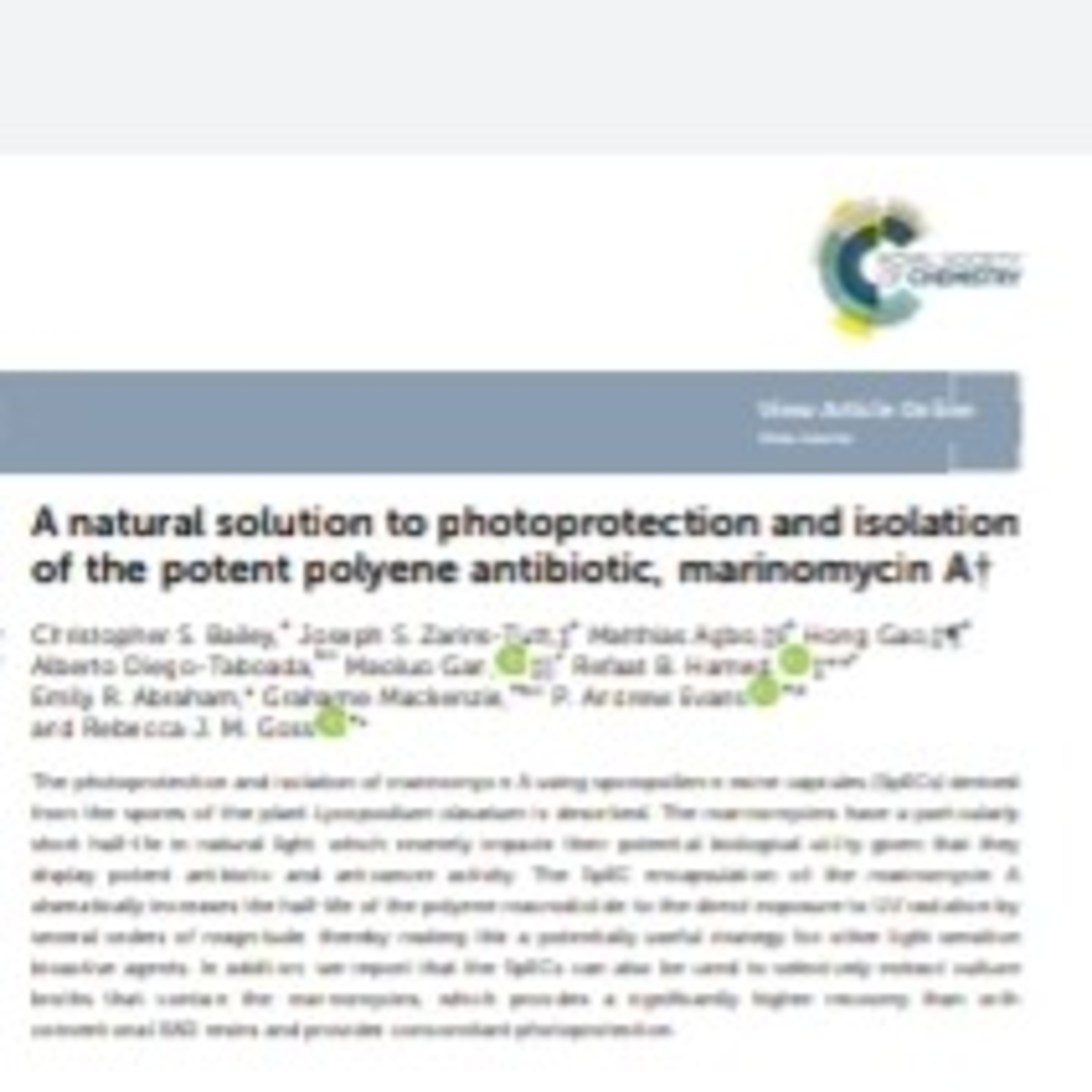 A natural solution to photoprotection and isolation of the potent polyene antibiotic, marinomycin A