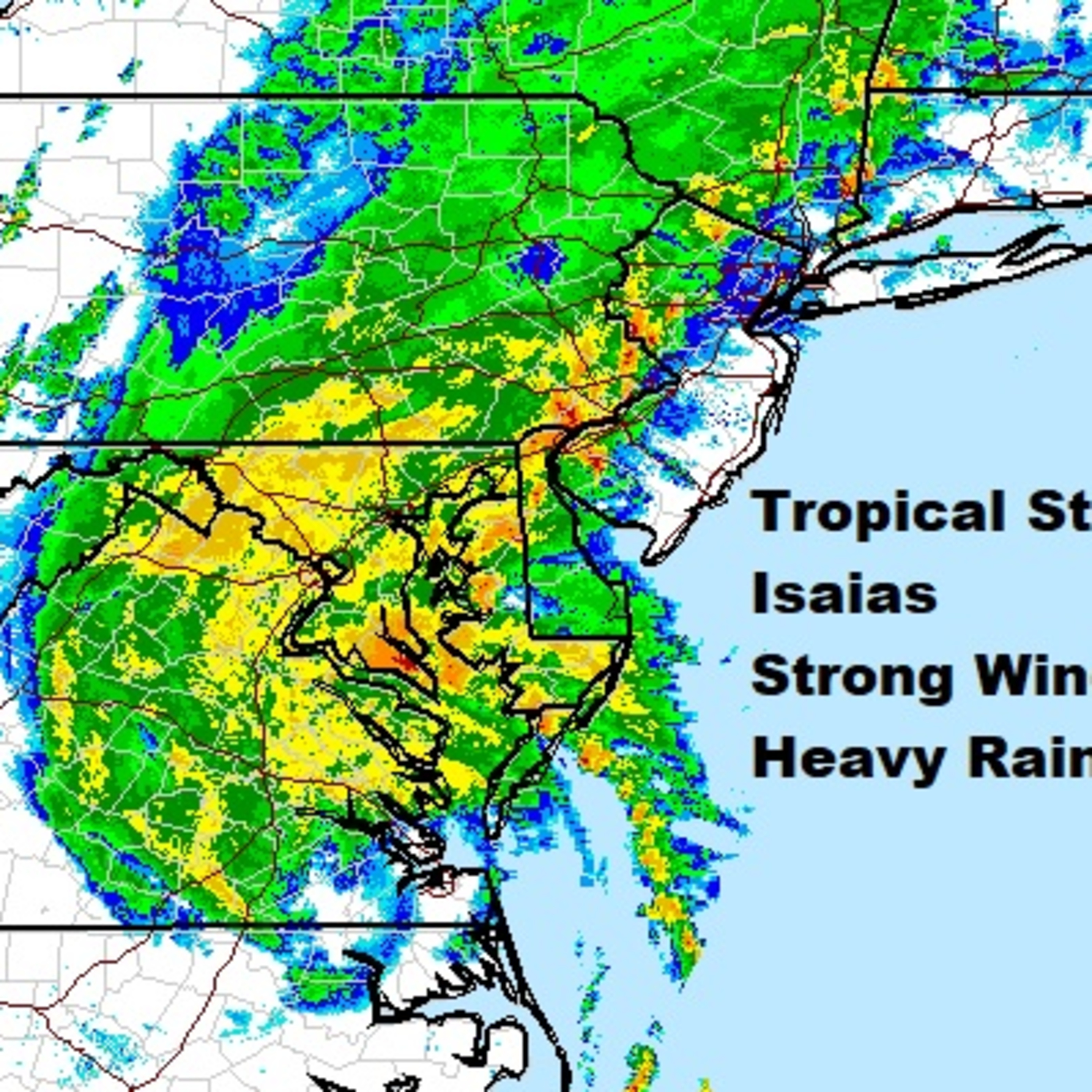Tropical Storm Isaias Heading Northward Through Middle Atlantic & Northeast Heavy Rains Strong Winds
