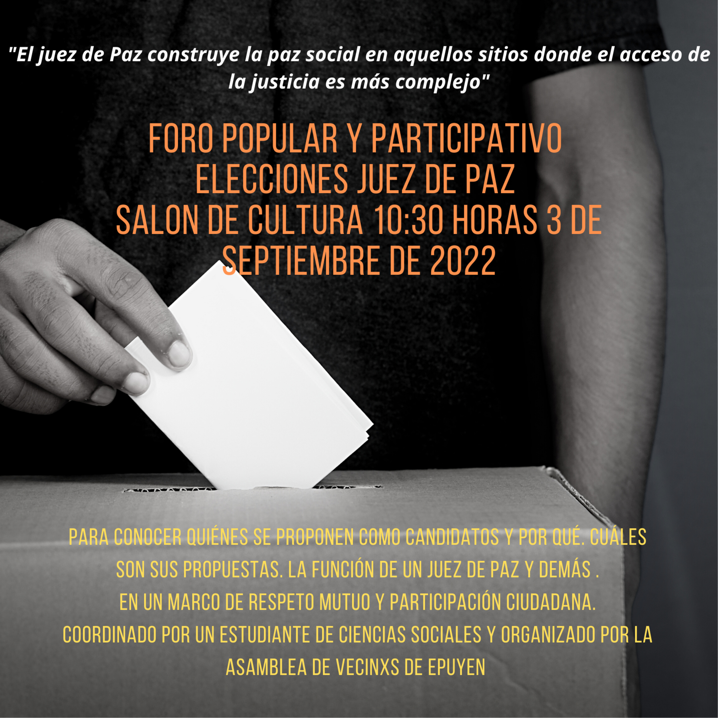 3 de Septiembre Foro Popular y Participativo Juez/a de Paz
