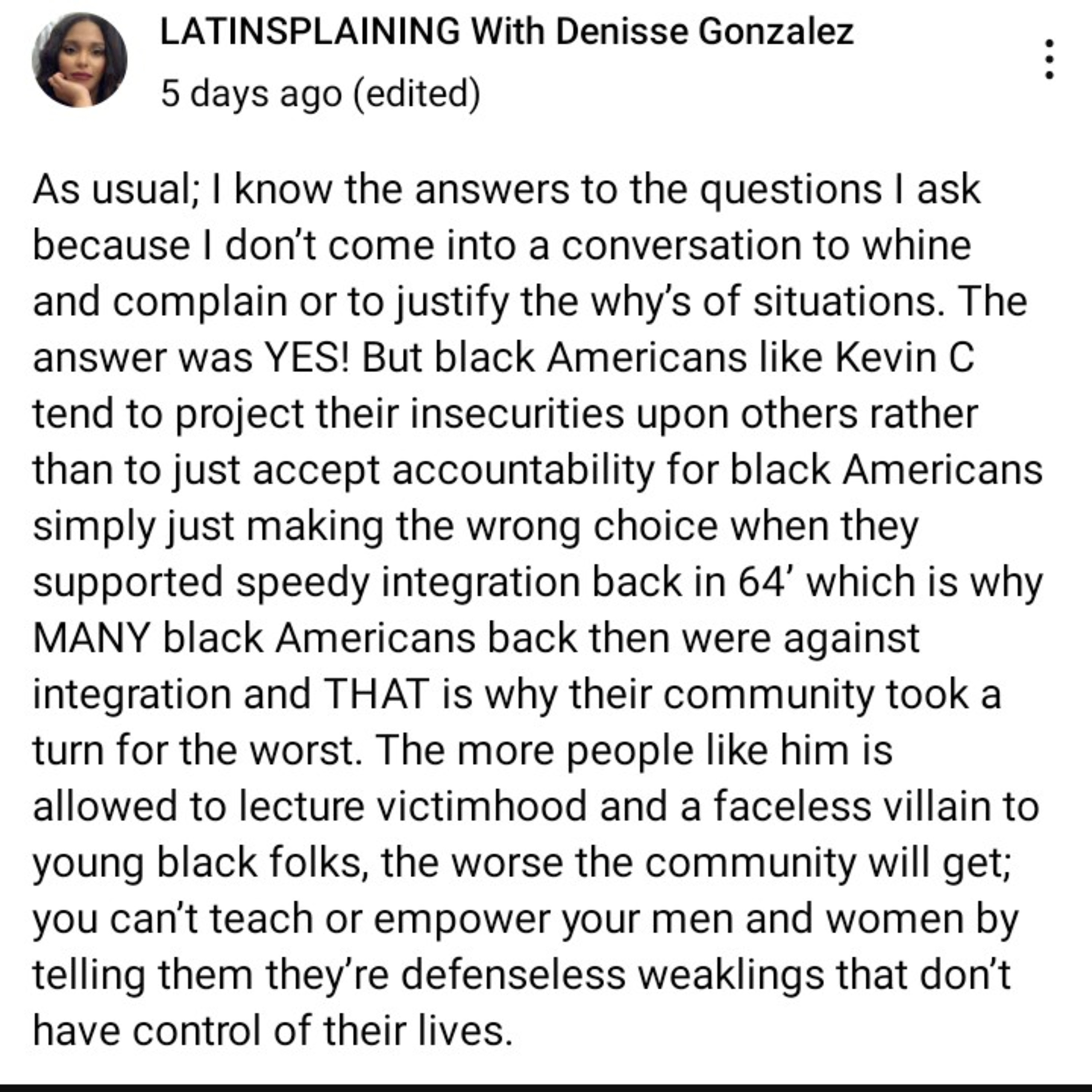 Defending Denisse Gonzalez over Kevin C's COTTON PICKING PRO-SEGREGATION STANCE  episode artwork
