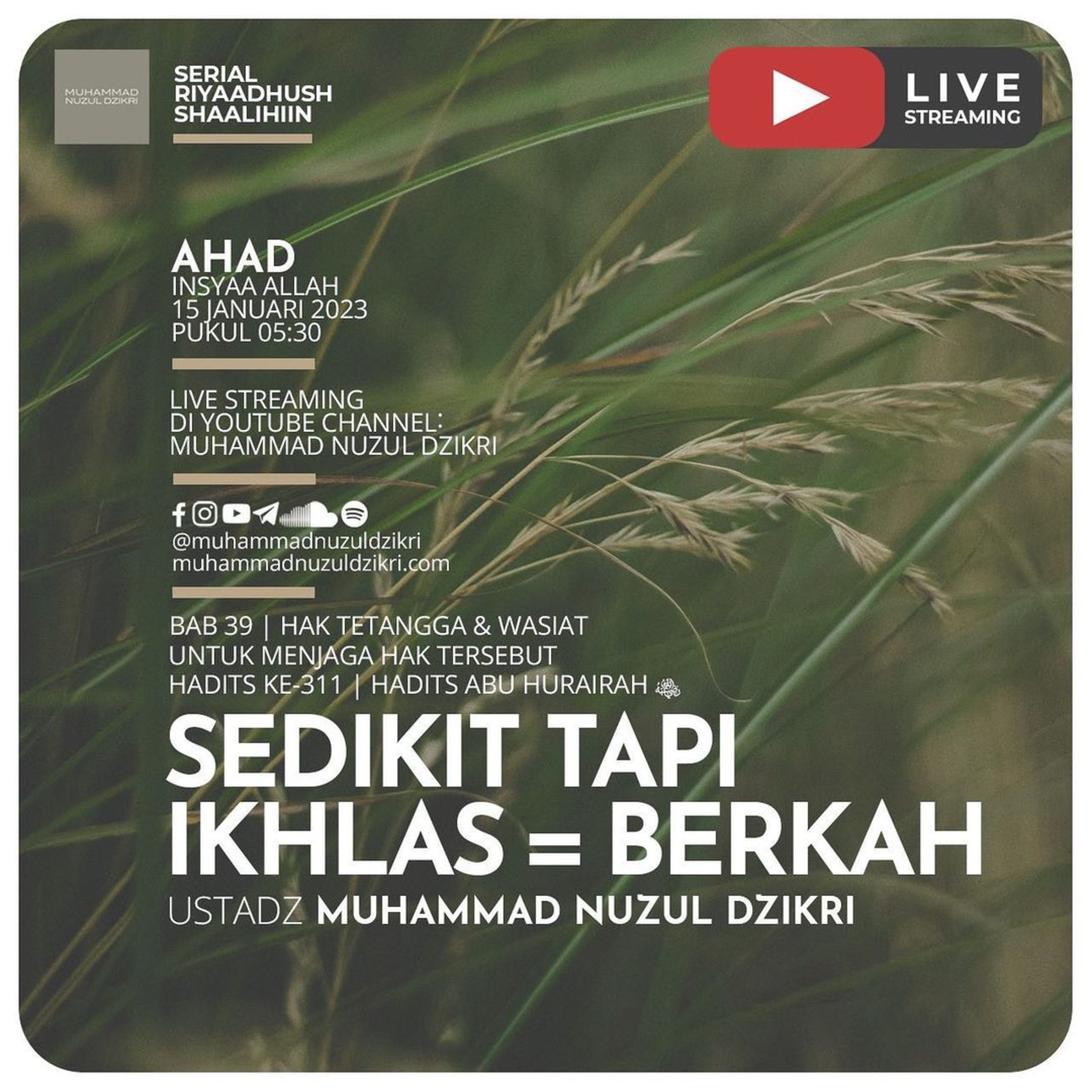 Riyaadush Shaallihin 952. "SEDIKIT TAPI IKHLAS = BERKAH"