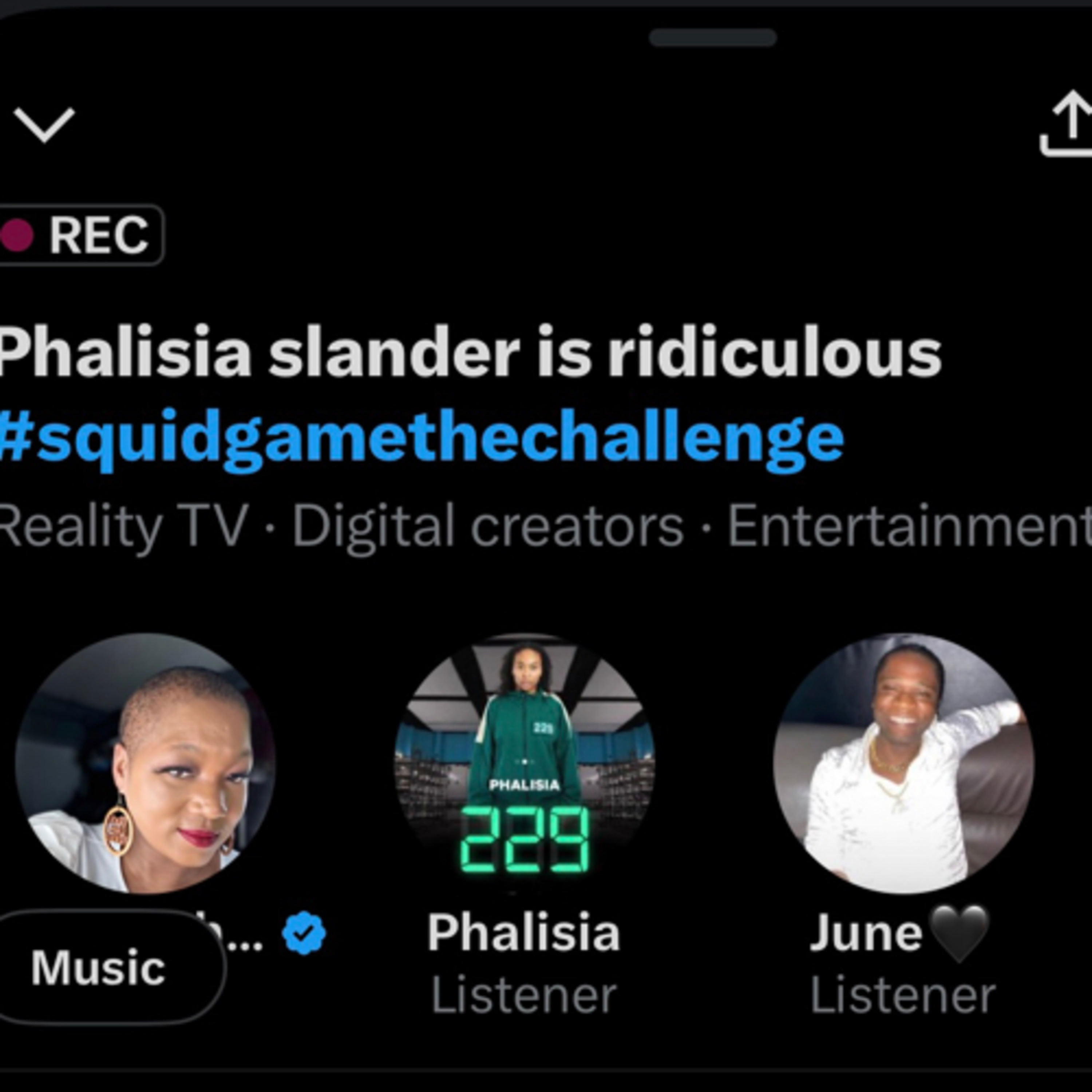 Squid Games Challenge negativity has been coming Phalisia’s way because of a game twitter space
