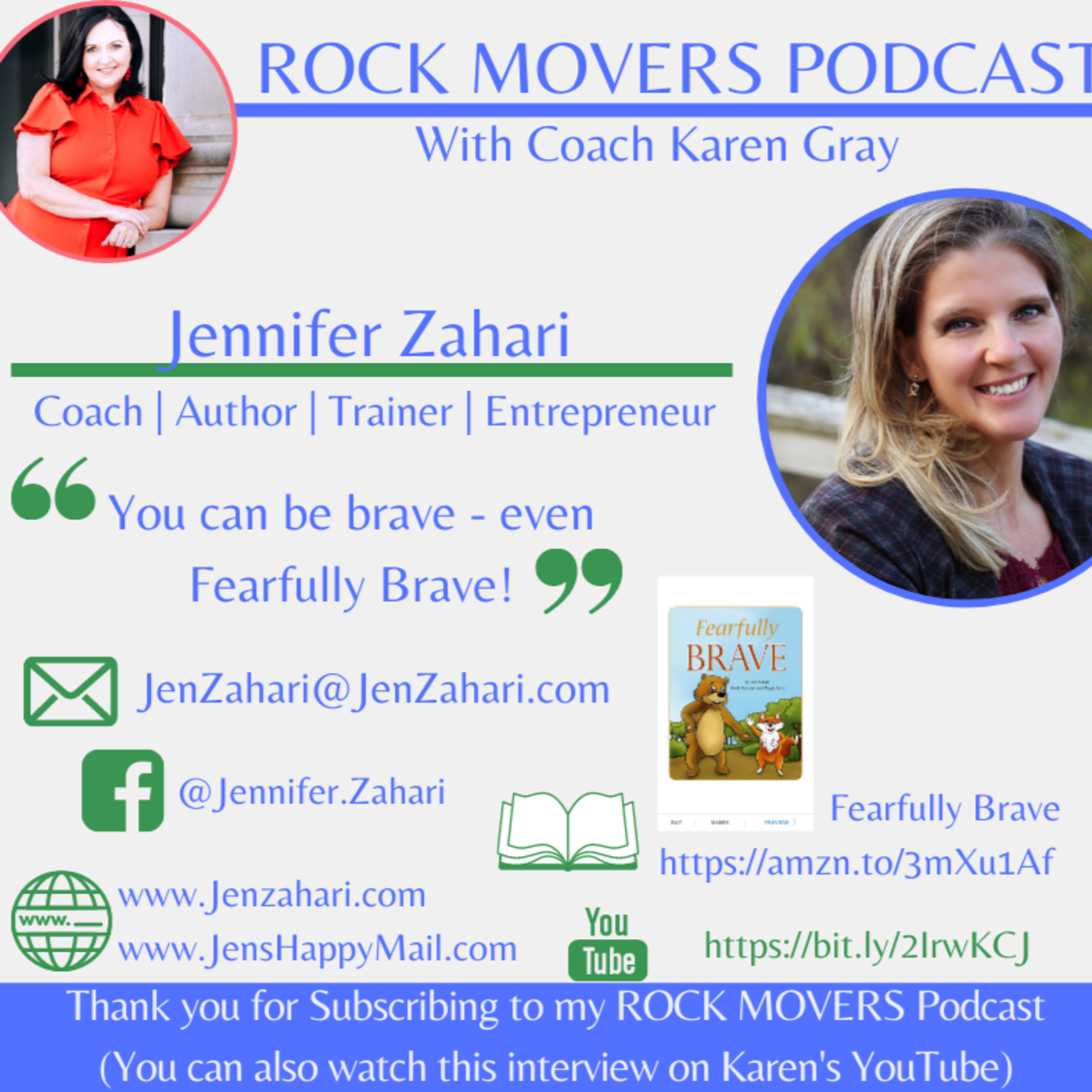 Rock Moving Author & Coach Jen Zahari - straight talk about bullies, body image, depression, cancer and walking our journeys TOGETHER!