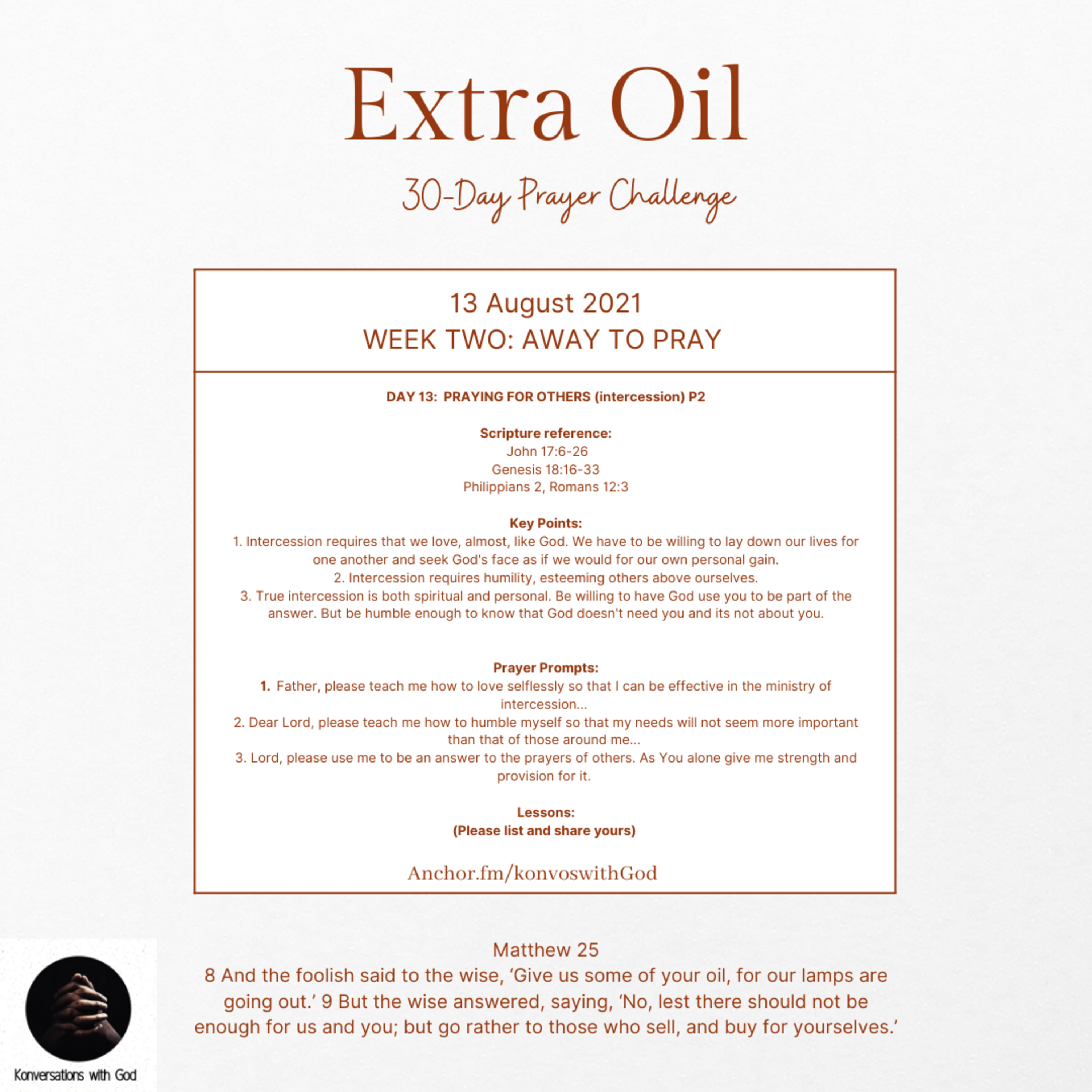 Extra Oil Day 13: Praying for others (Intercession) Part 2 episode artwork