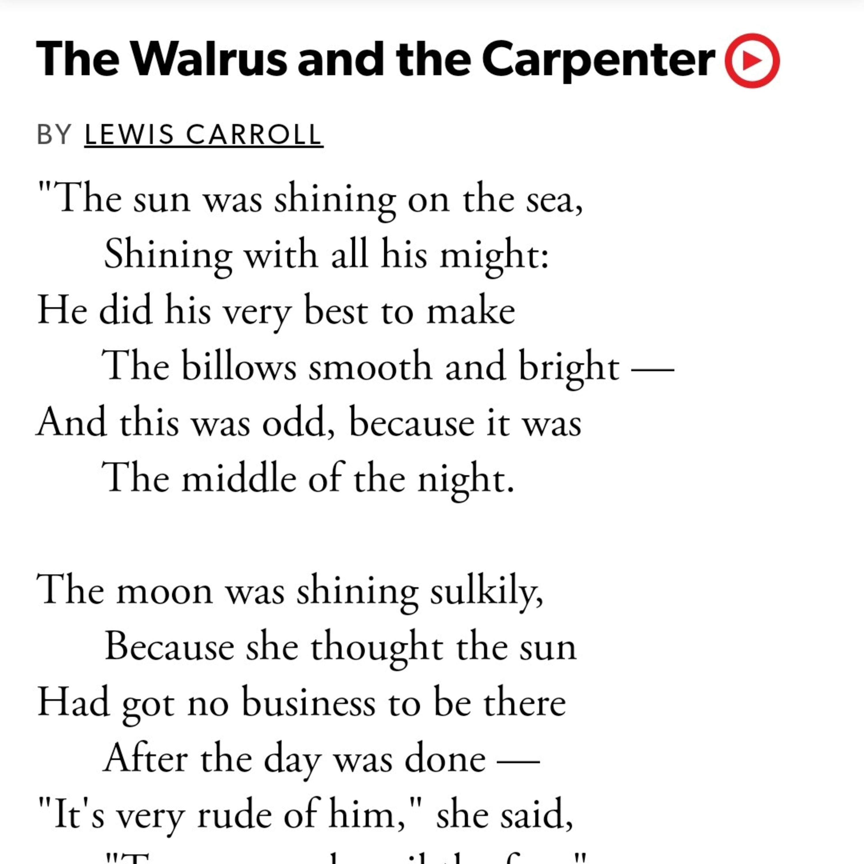 "The Walrus and The Carpenter" (Poem) : Anushka, VIII class, KV Sangathan, Samastipur, Bihar
