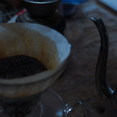 grind beans by hand and pour over coffee