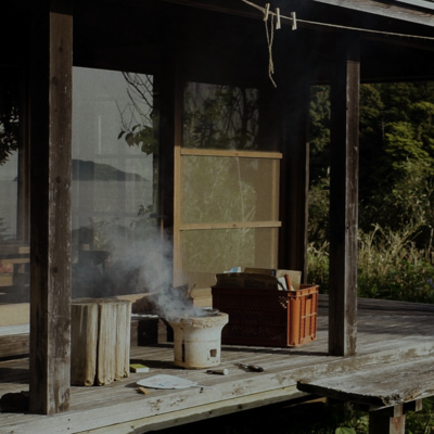 Chargrilling fish and chicken and bamboo shoots with shichirin stove