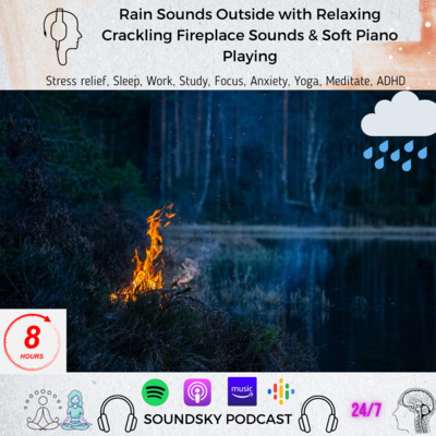 [8 HOURS] Rain Sounds Outside with Relaxing Crackling Fireplace Sounds & Soft Piano Playing | SoundSky RWS episode artwork