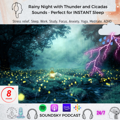 [8 HOURS] Rainy Night with Thunder and Cicadas Sounds - Perfect for INSTANT Sleep in 2 MINUTES  episode artwork