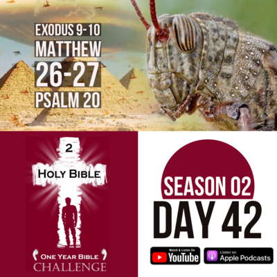 Day 42: God uses locusts, painful boils, and darkness against Pharaoh | Jesus' followers fall apart after his arrest episode artwork