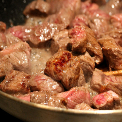 Meat and onion in a pan Meat and onion in a pan