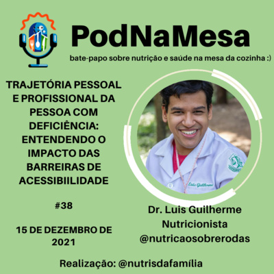 PodNaMesa #38 - Trajetória pessoal e profissional da pessoa com deficiência. Bate-papo sobre alimentação, nutrição e saúde na mesa da cozinha.