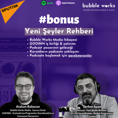 #bonus Bubble Works Media kurucularımızdan Atakan Babacan, kurumların podcastlere yaklaşımını Serhat Ayan'ın sunduğu Sputniknews Radyo RS Fm'de yayınlanan Yeni Şeyler Rehberi programında anlattı 📻