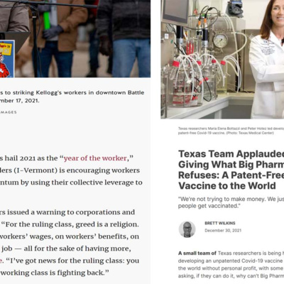 Let’s review 2021 – Patent-Free COVID vaccine – Bernie tells workers to organize.