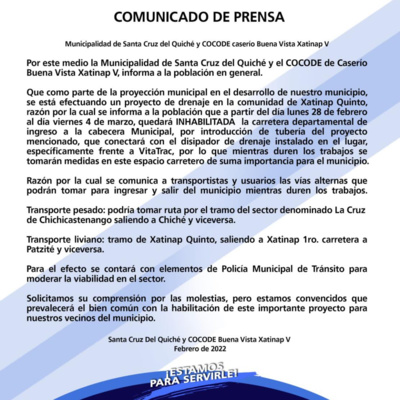 Carretera principal de ingreso a Quiché estará inhabilitada por 5 días.  episode artwork