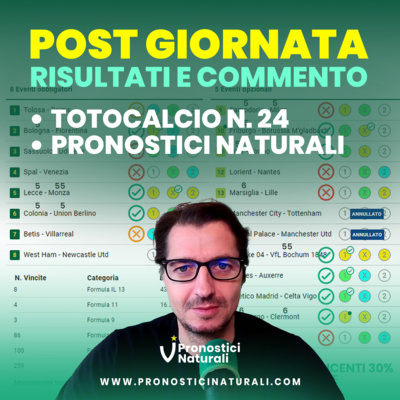 Risultati Totocalcio 24, vincitori in ogni formula. Commento giornata campionati Italiani ed europei