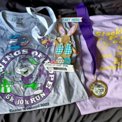S1E13 Wings of hope 10k (5.50) 1st overall 32:33 and Stackhouse park bunny hop 1st overall 13:04 4/16/22