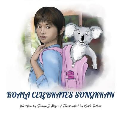 Koala celebrates songkran- written by Shaun Nigro 🐨🌊🥳🎊