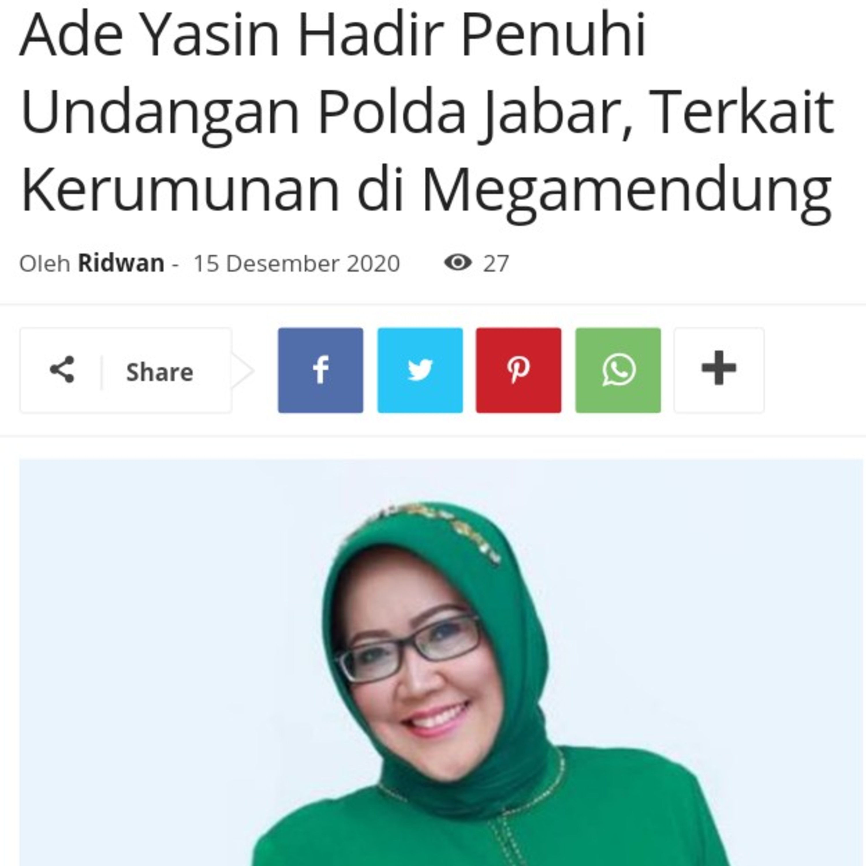 Bupati Bogor Penuhi Panggilan Polda Jabar Terkait Kasus Kerumunan Massa FPI di Megamendung Kab Bogor