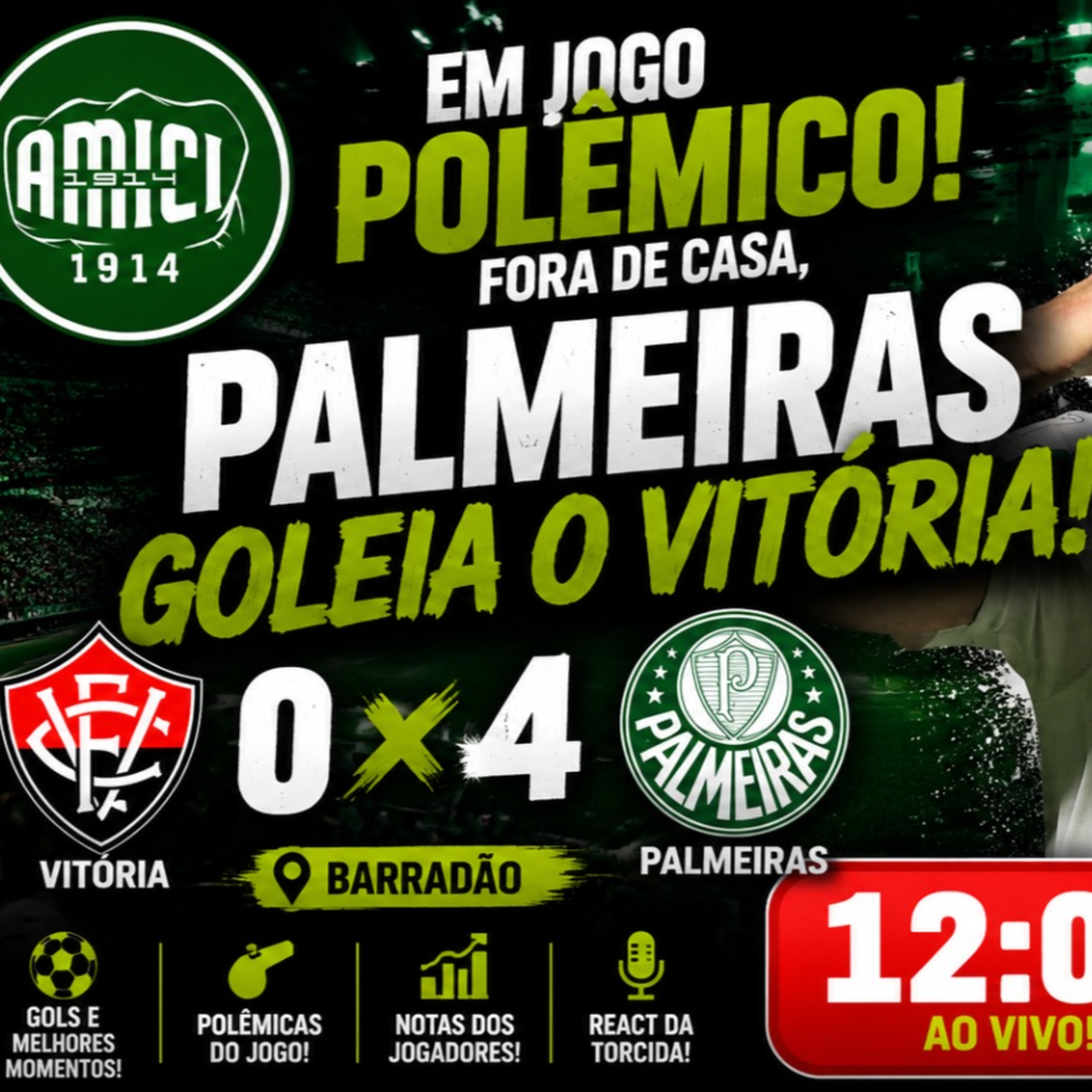 🚨 PALMEIRAS GOLEIA O VITÓRIA! 4 A 0 EM JOGO POLÊMICO E SHOW DO VERDÃO!