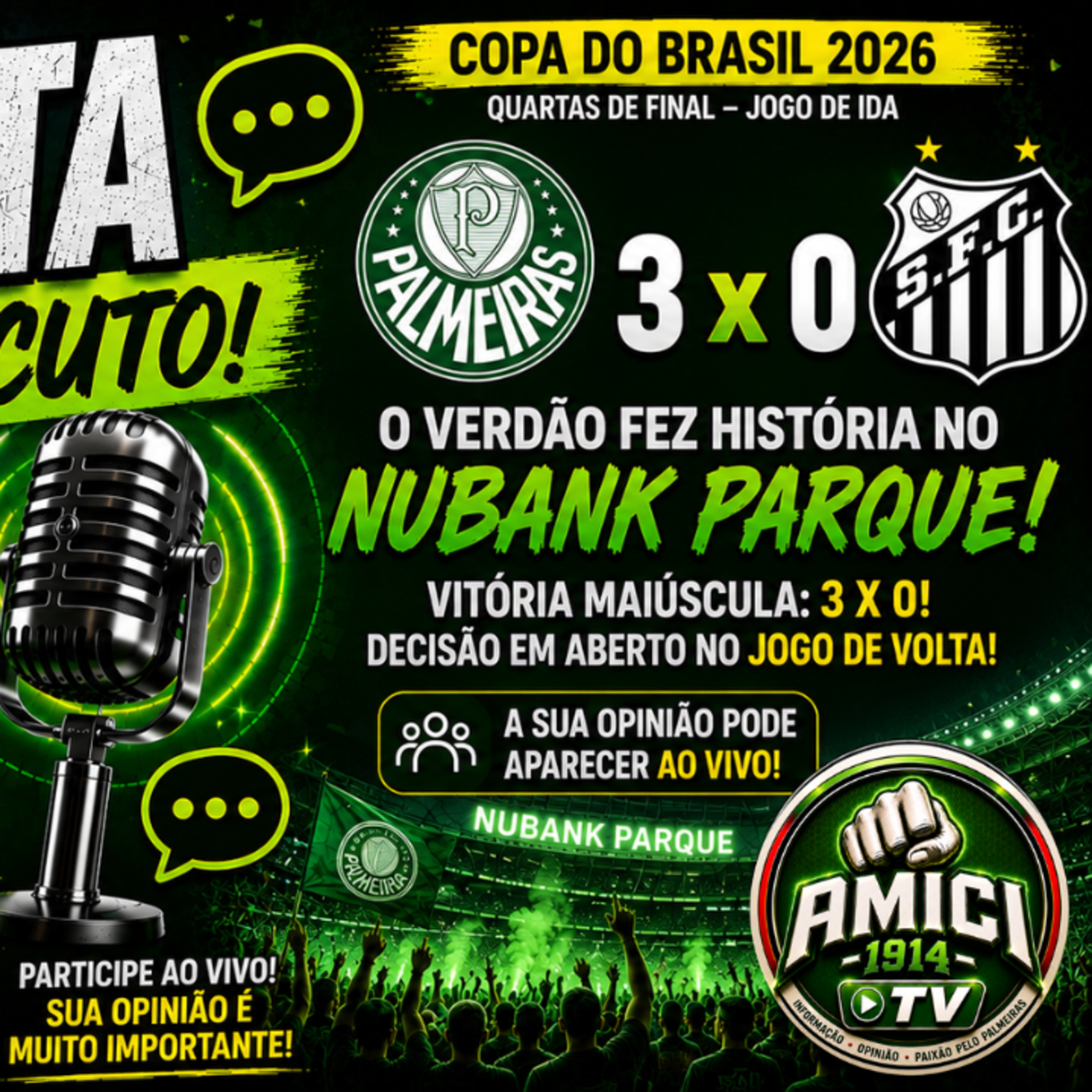 PALMEIRAS 3 X 0 SANTOS! 🔥 VERDÃO ATROPELOU! MANDA A CORNETA! 📢