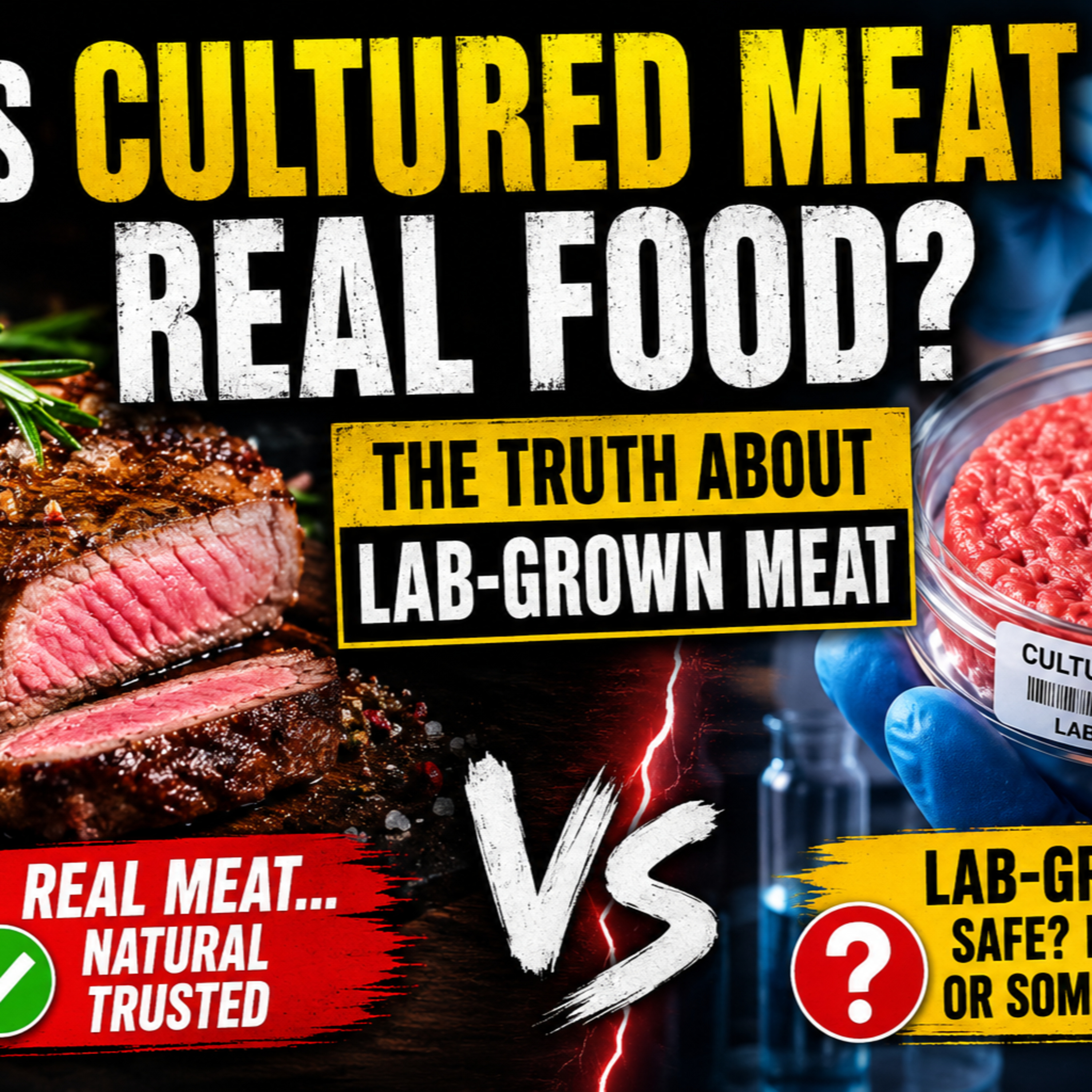 “Is Cultured Meat Real Food? The Truth About Lab-Grown Meat” episode artwork