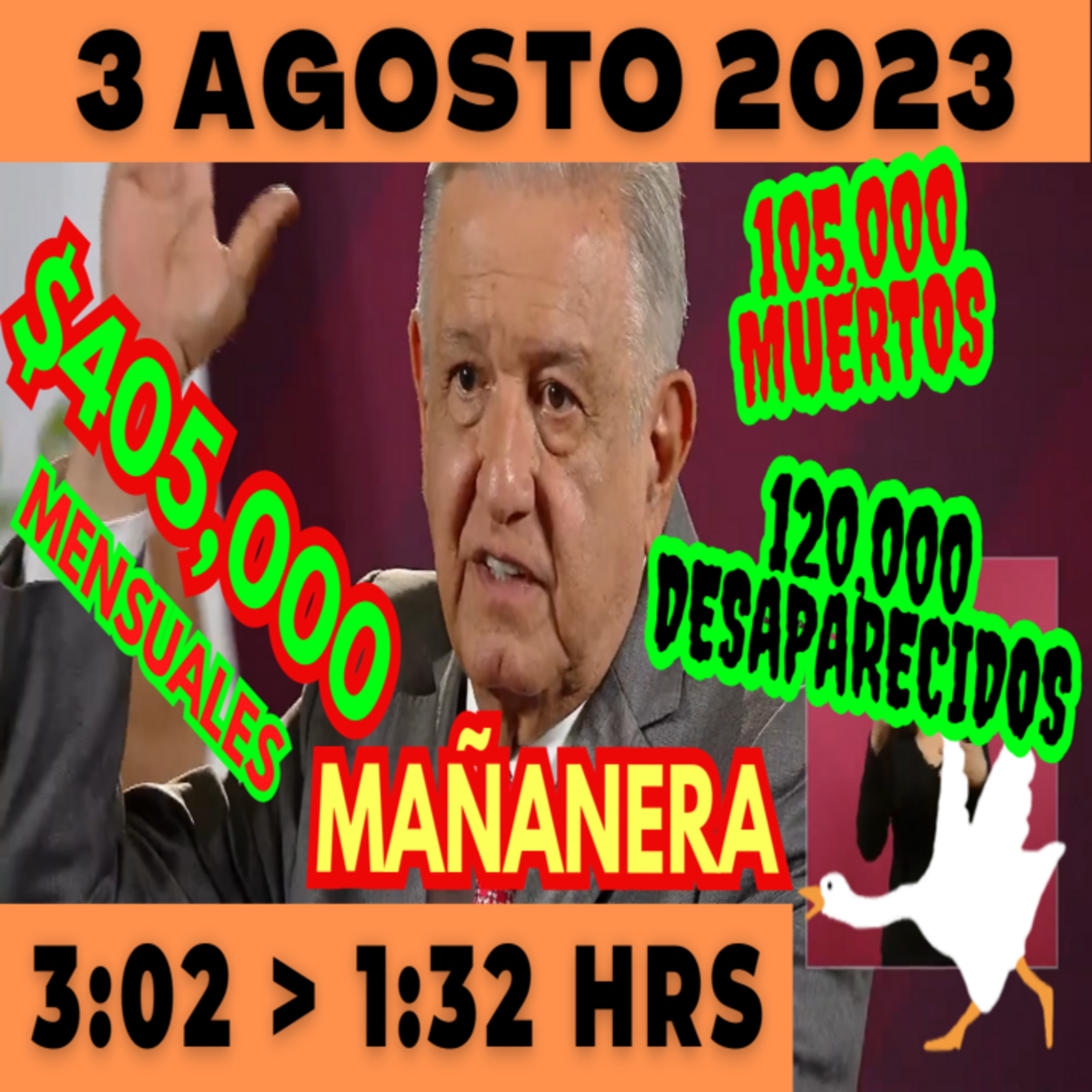 💩🐣 Conferencia de prensa matutina *Jueves 3 de Agosto 2023* Presidente AMLO de 3:02 a 1:32. episode artwork