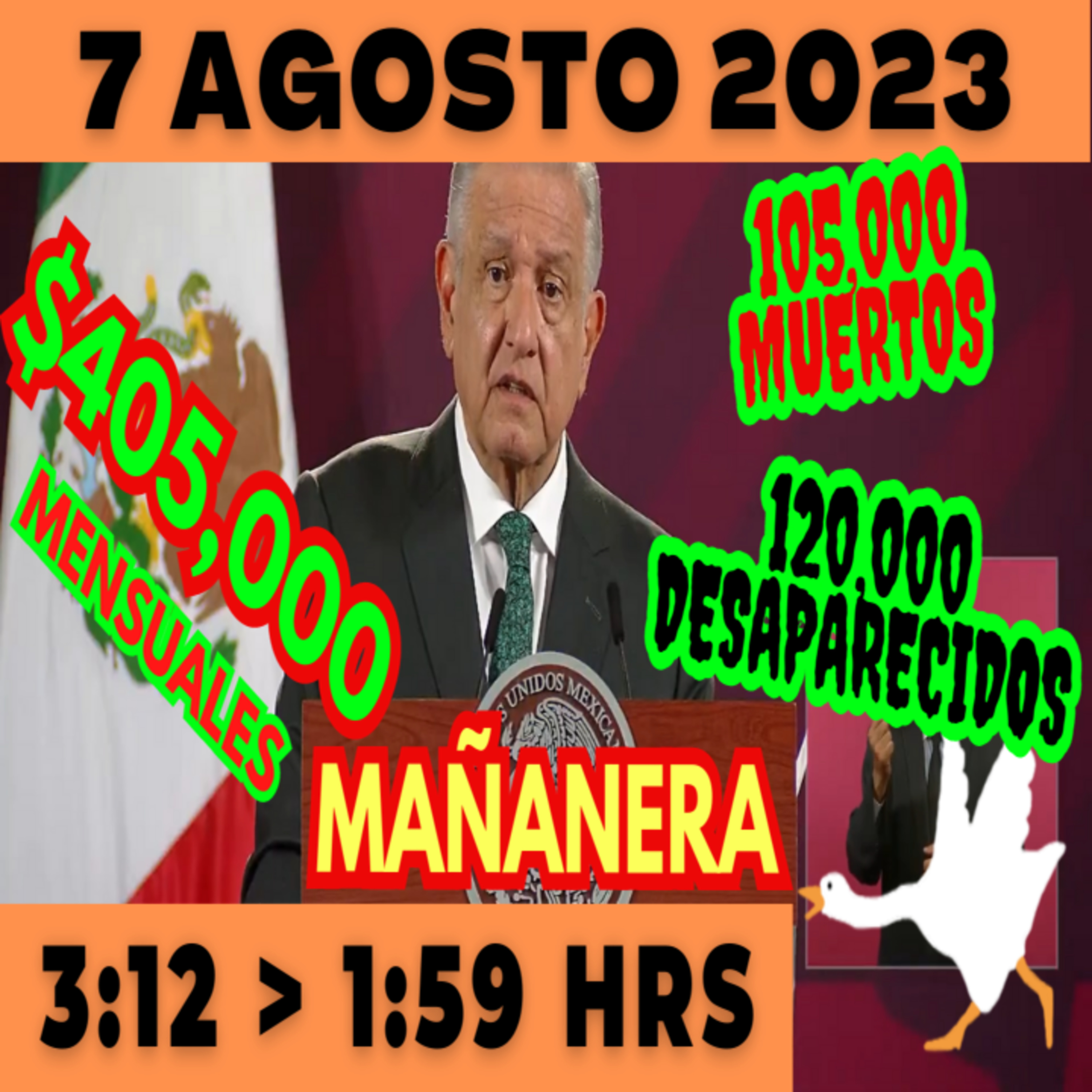 💩🐣 Conferencia de prensa matutina *Lunes 7 de Agosto 2023* Presidente AMLO de 3:12 a 1:59. episode artwork