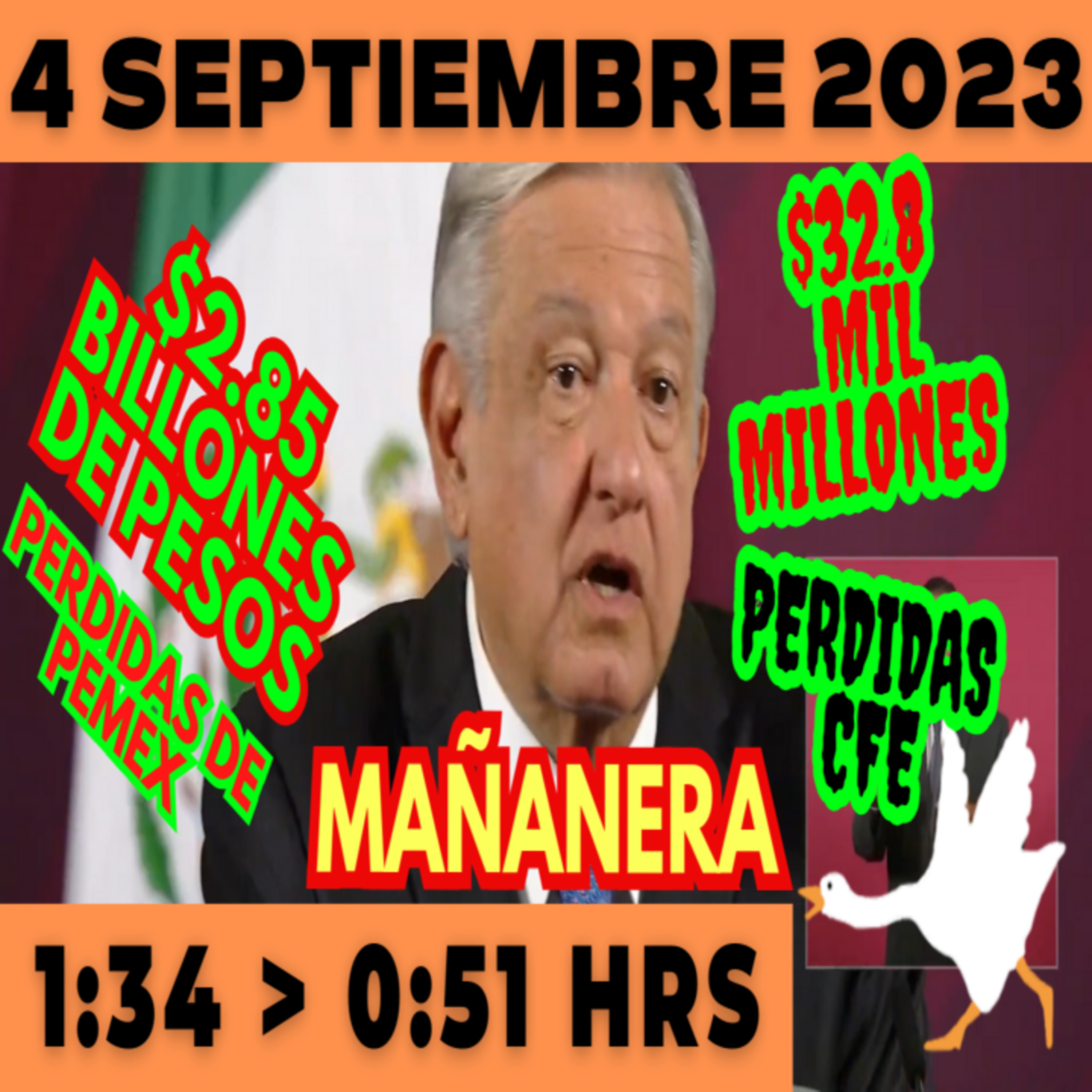 💩🐣 Conferencia de prensa matutina *Lunes 4 de Agosto 2023* Presidente AMLO de 1:34 a 0:51. episode artwork