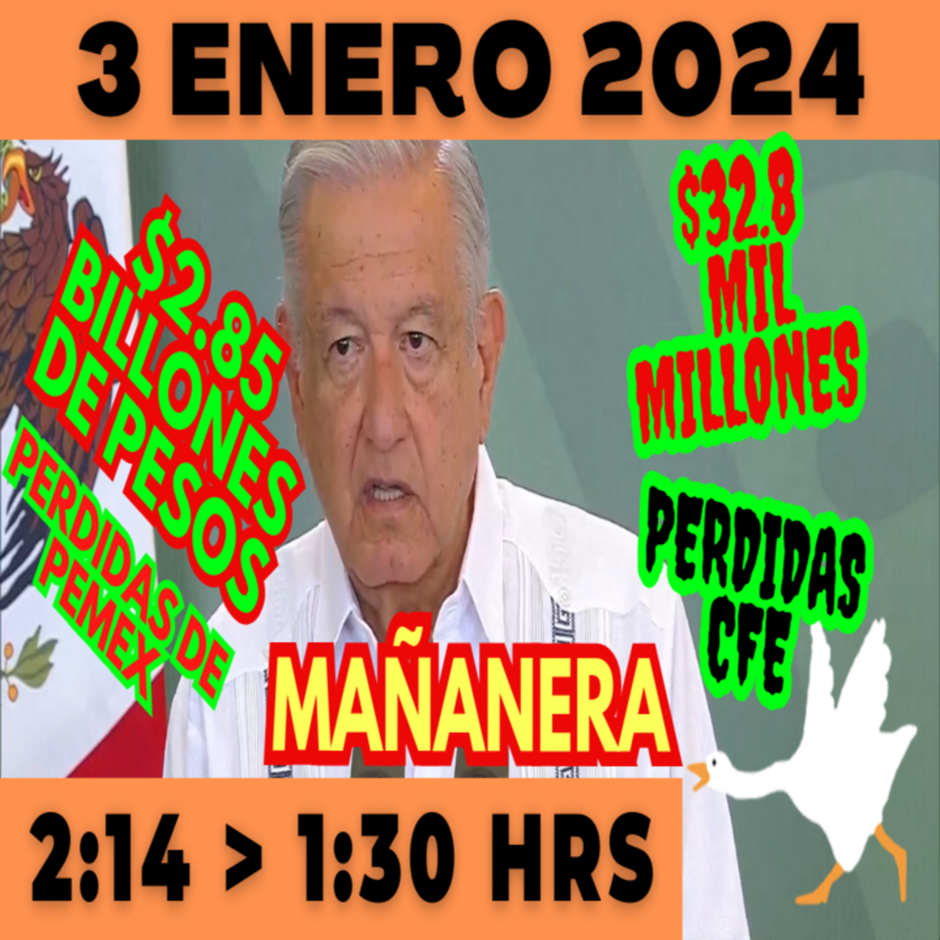 💩🐣 Conferencia de prensa matutina *Miércoles 03 de enero 2024* Presidente AMLO de 2:14 a 1:30. episode artwork