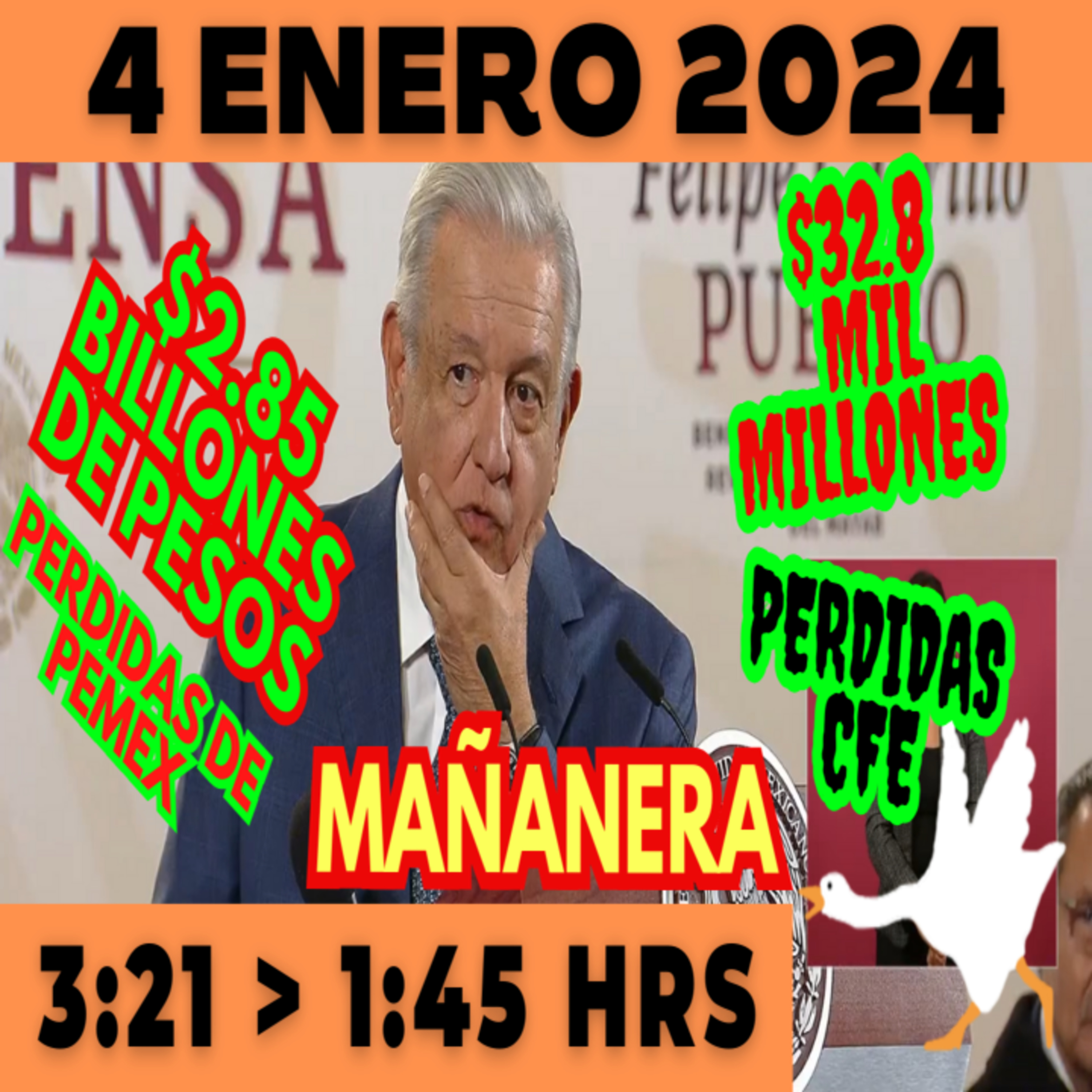 💩🐣 Conferencia de prensa matutina *Jueves 04 de enero 2024* Presidente AMLO de 3:21 a 1:45. episode artwork