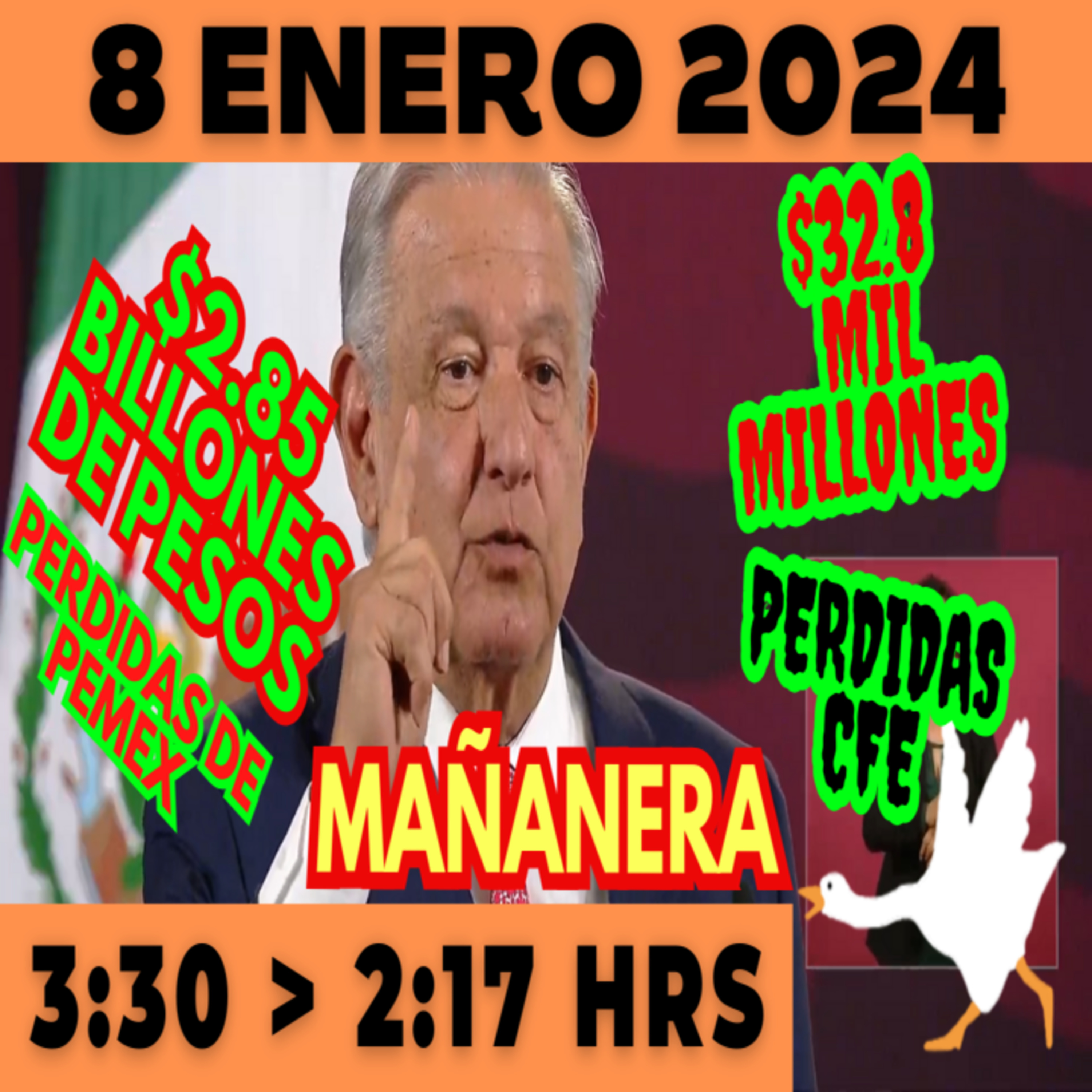 💩🐣 Conferencia de prensa matutina *Lunes 08 de enero 2024* Presidente AMLO de 3:30 a 2:17. episode artwork