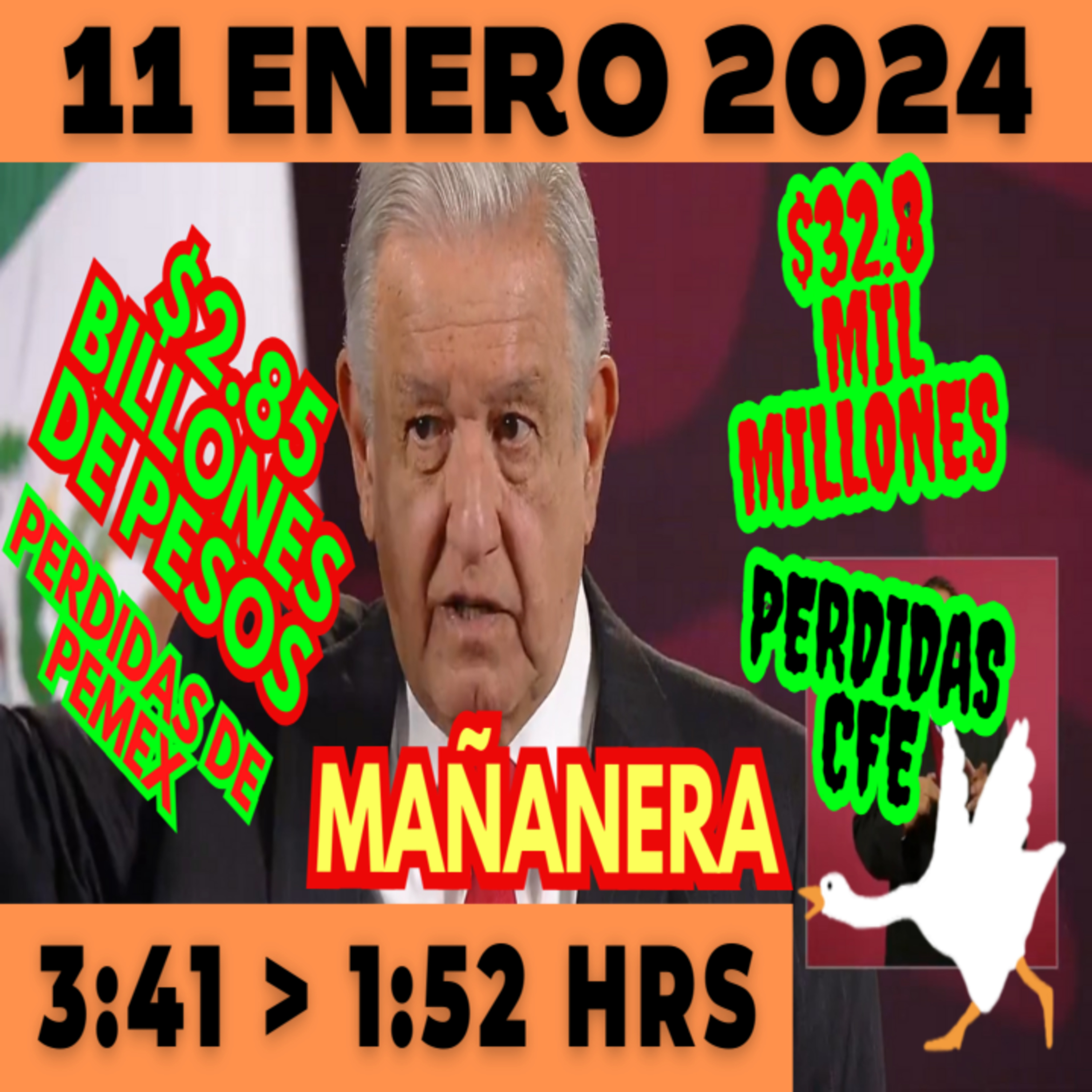 💩🐣 Conferencia de prensa matutina *Jueves 11 de enero 2024* Presidente AMLO de 3:41 a 1:52. episode artwork
