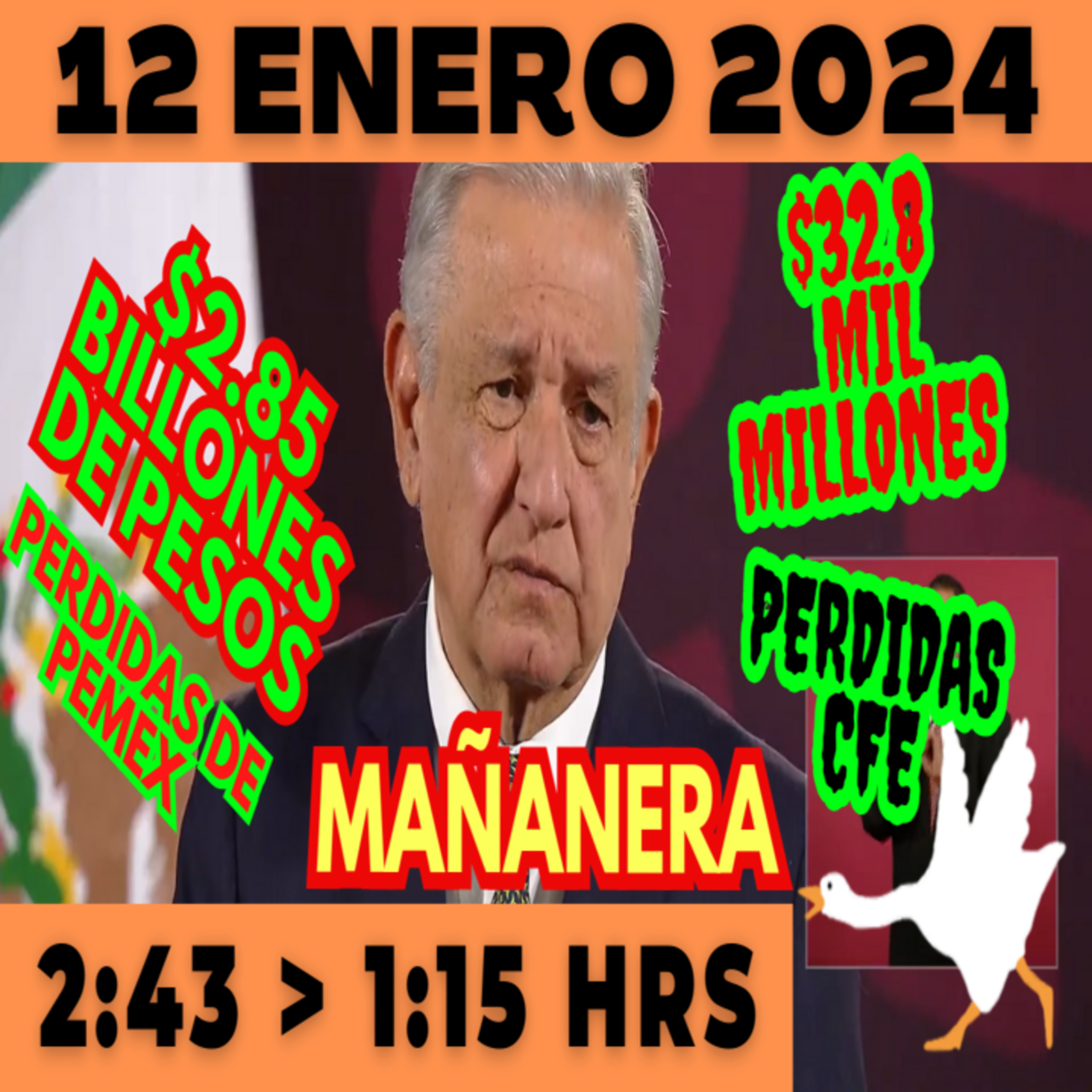 💩🐣 Conferencia de prensa matutina *Viernes 12 de enero 2024* Presidente AMLO de 2:43 a 1:15. episode artwork