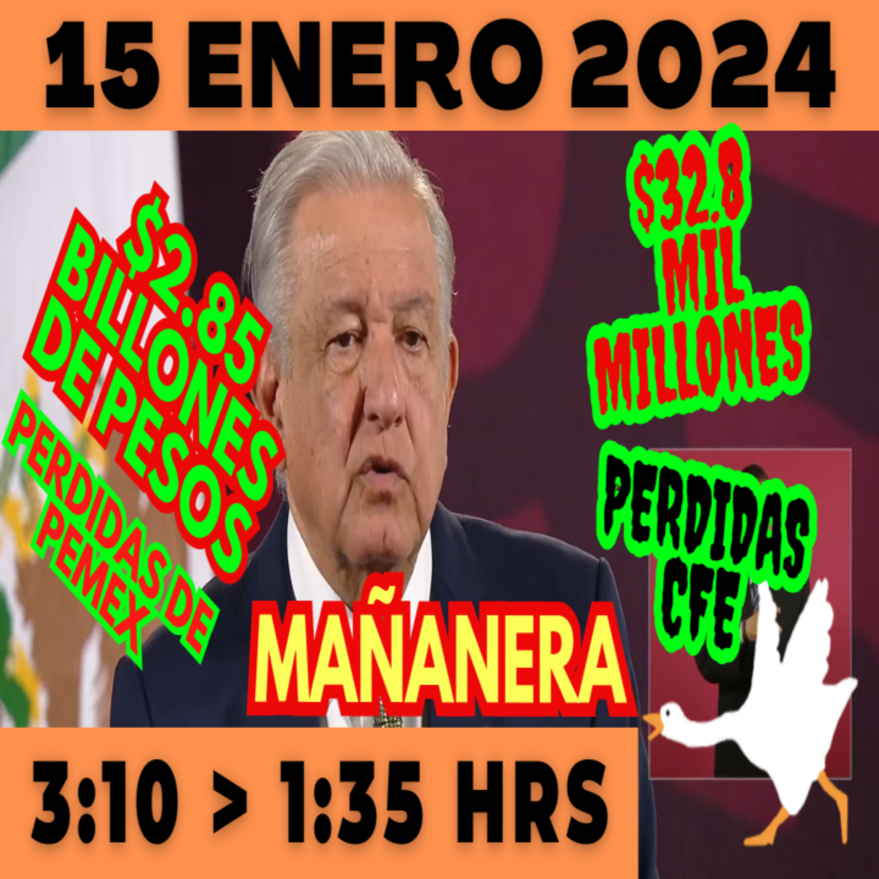 💩🐣 Conferencia de prensa matutina *Lunes 15 de enero 2024* Presidente AMLO de 3:10 a 1:35. episode artwork