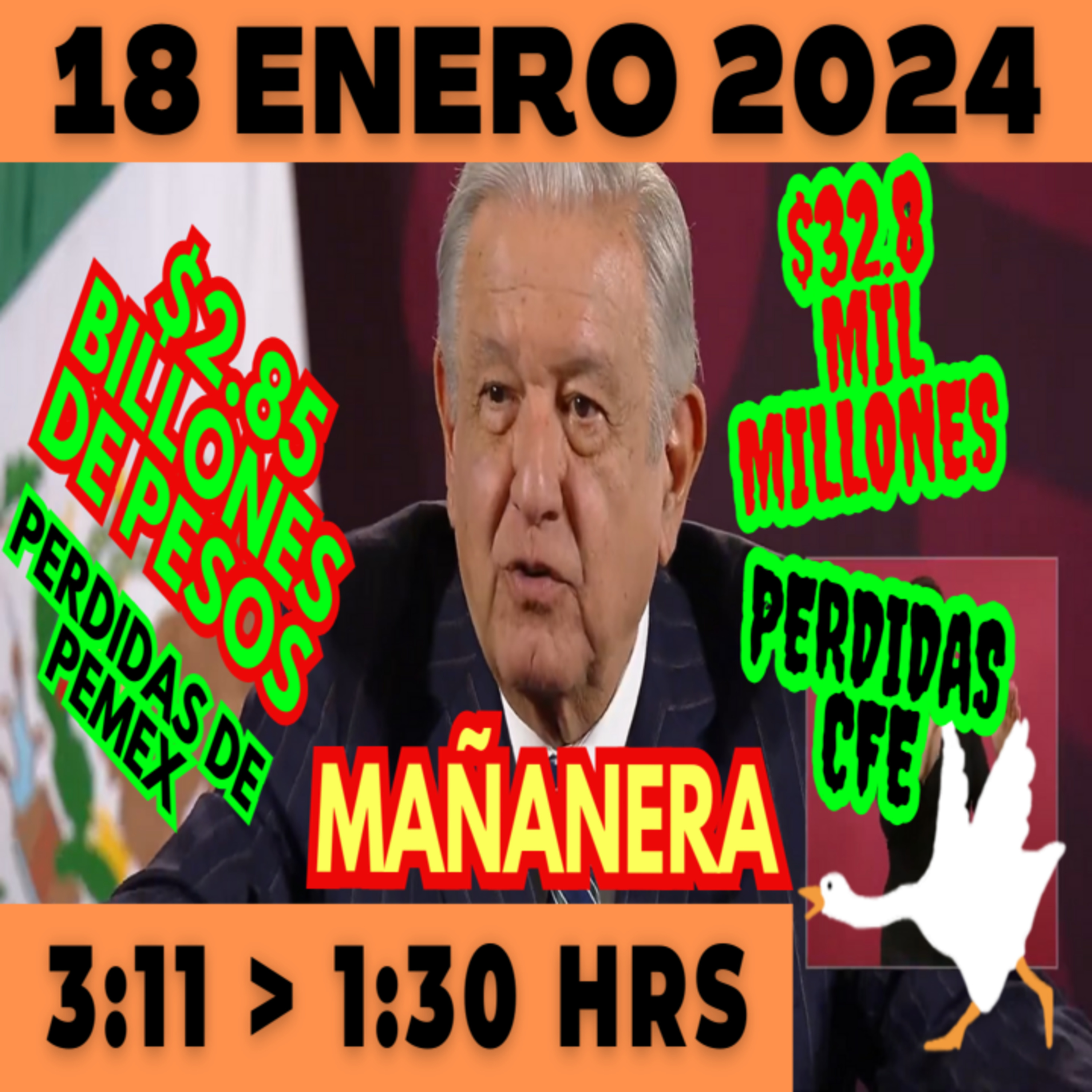 💩🐣 Conferencia de prensa matutina *Jueves 18 de enero 2024* Presidente AMLO de 3:11 a 1:30. episode artwork