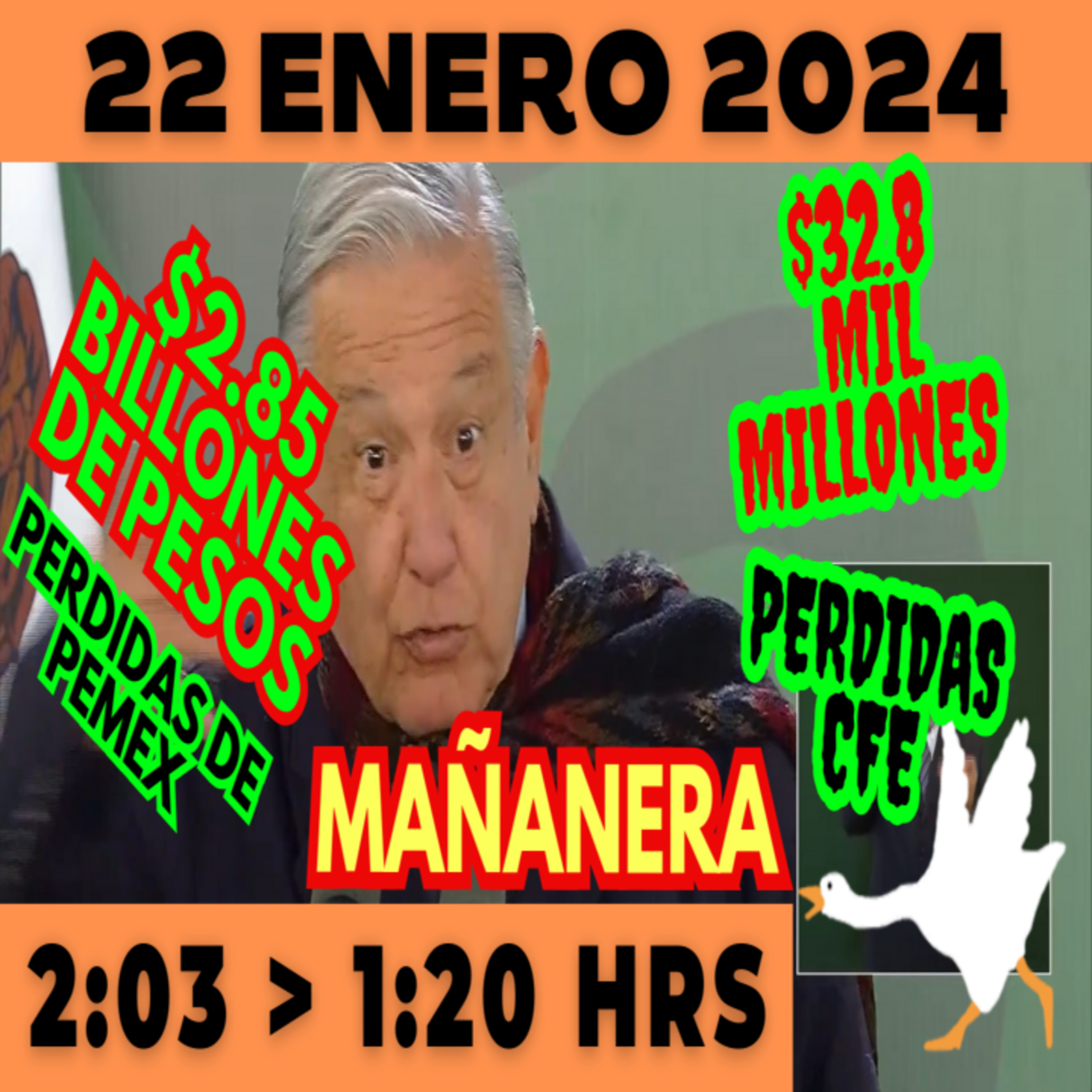 💩🐣 Conferencia de prensa matutina *Lunes 22 de enero 2024* Presidente AMLO de 2:03 a 1:20. episode artwork