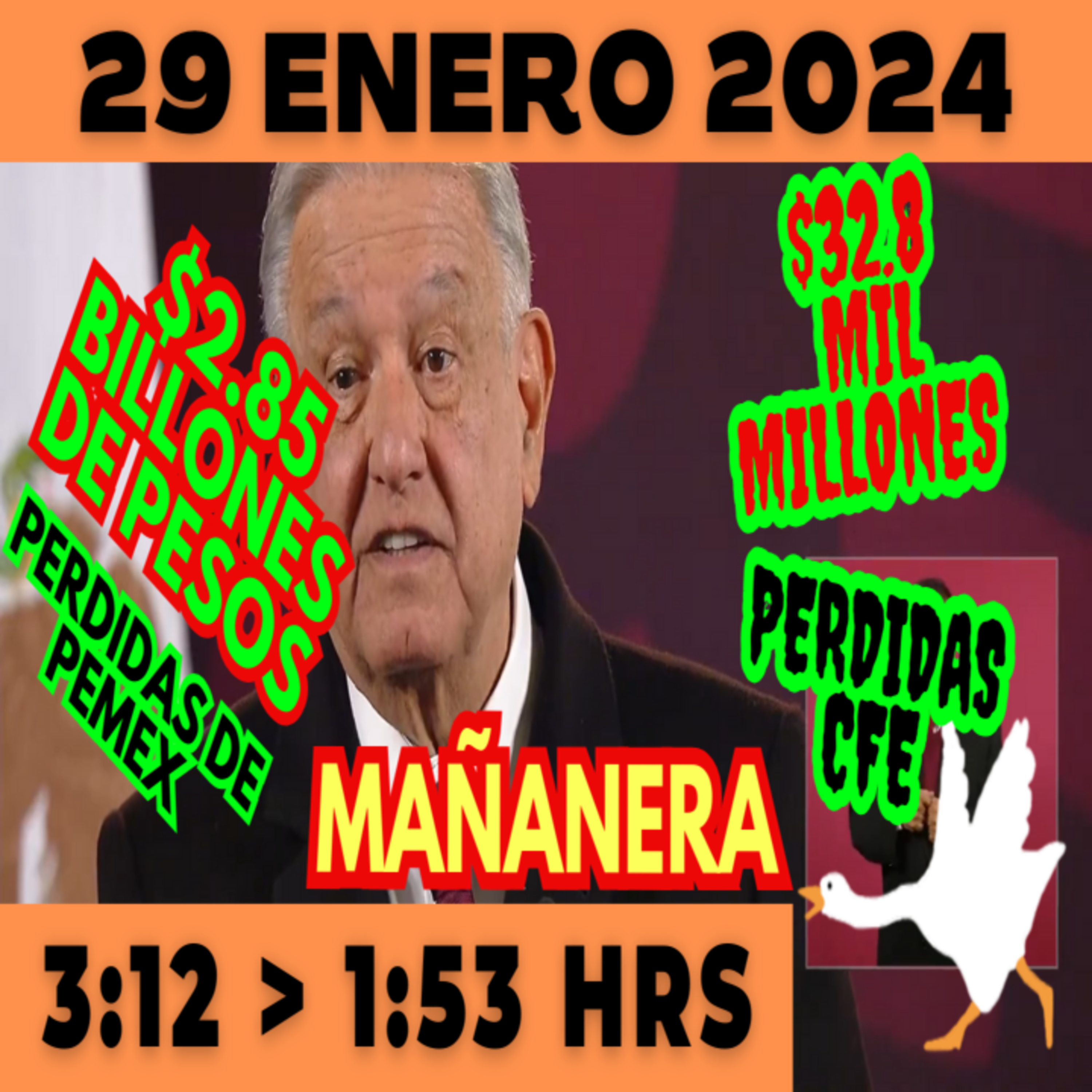 💩🐣 Conferencia de prensa matutina *Lunes 29 de enero 2024* Presidente AMLO de 3:12 a 1:53. episode artwork
