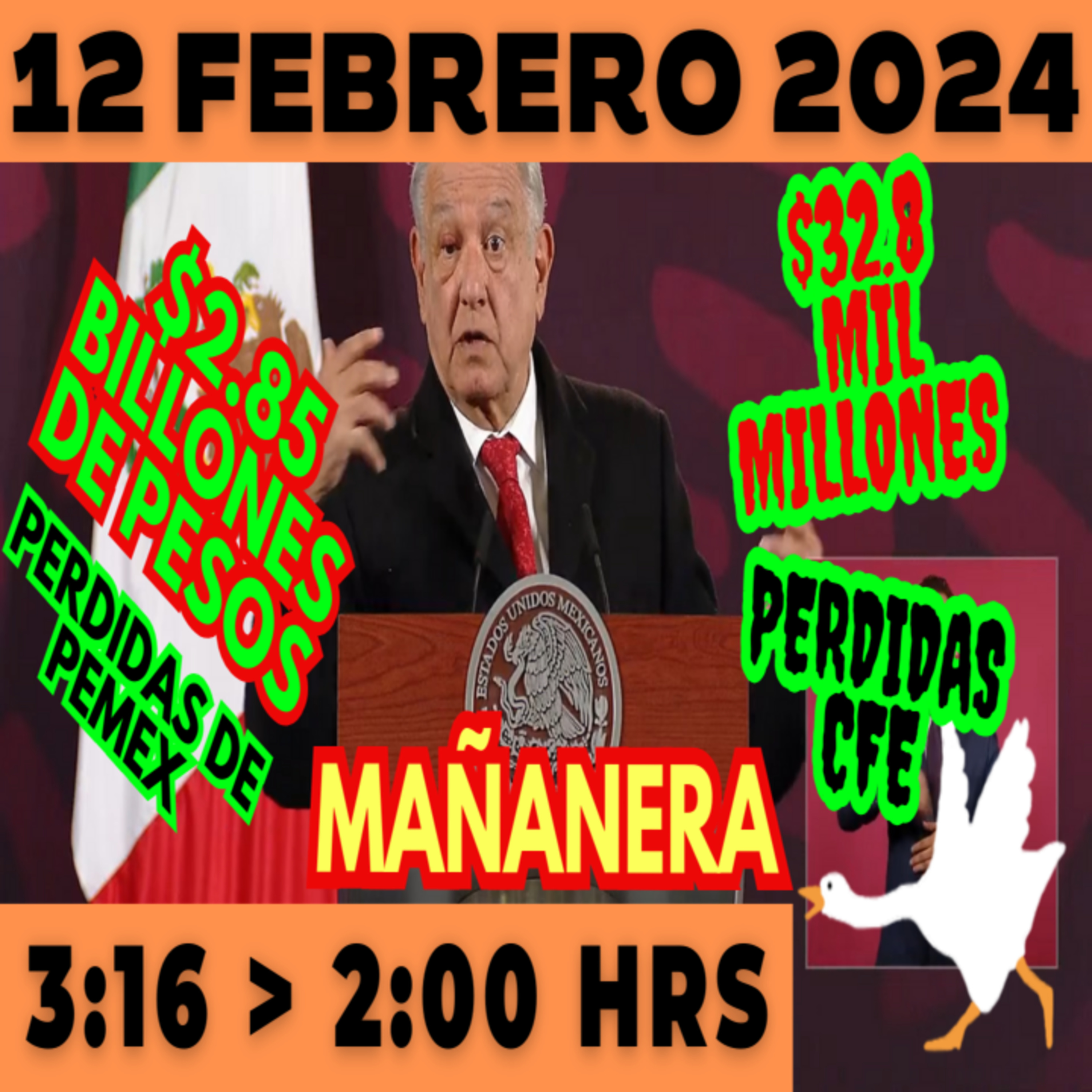 💩🐣 Conferencia de prensa matutina *Lunes 12 de febrero 2024* Presidente AMLO de 3:16 a 2:00. episode artwork