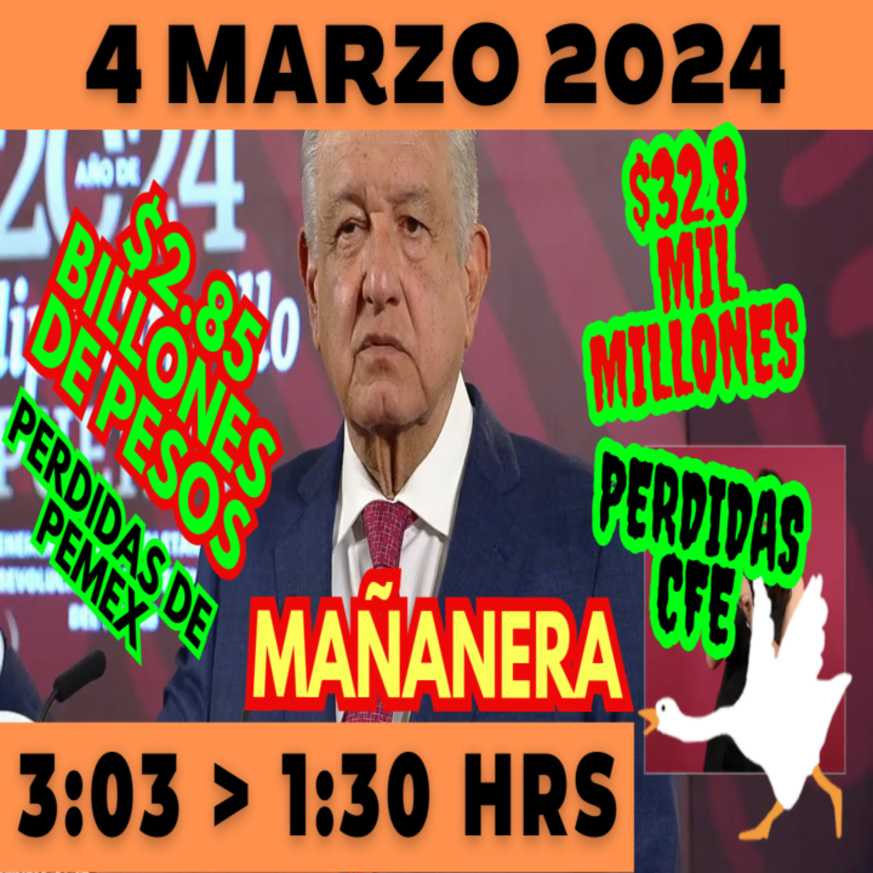 💩🐣 Conferencia de prensa matutina *Lunes 04 de marzo 2024* Presidente AMLO de 3:03 a 1:30. episode artwork