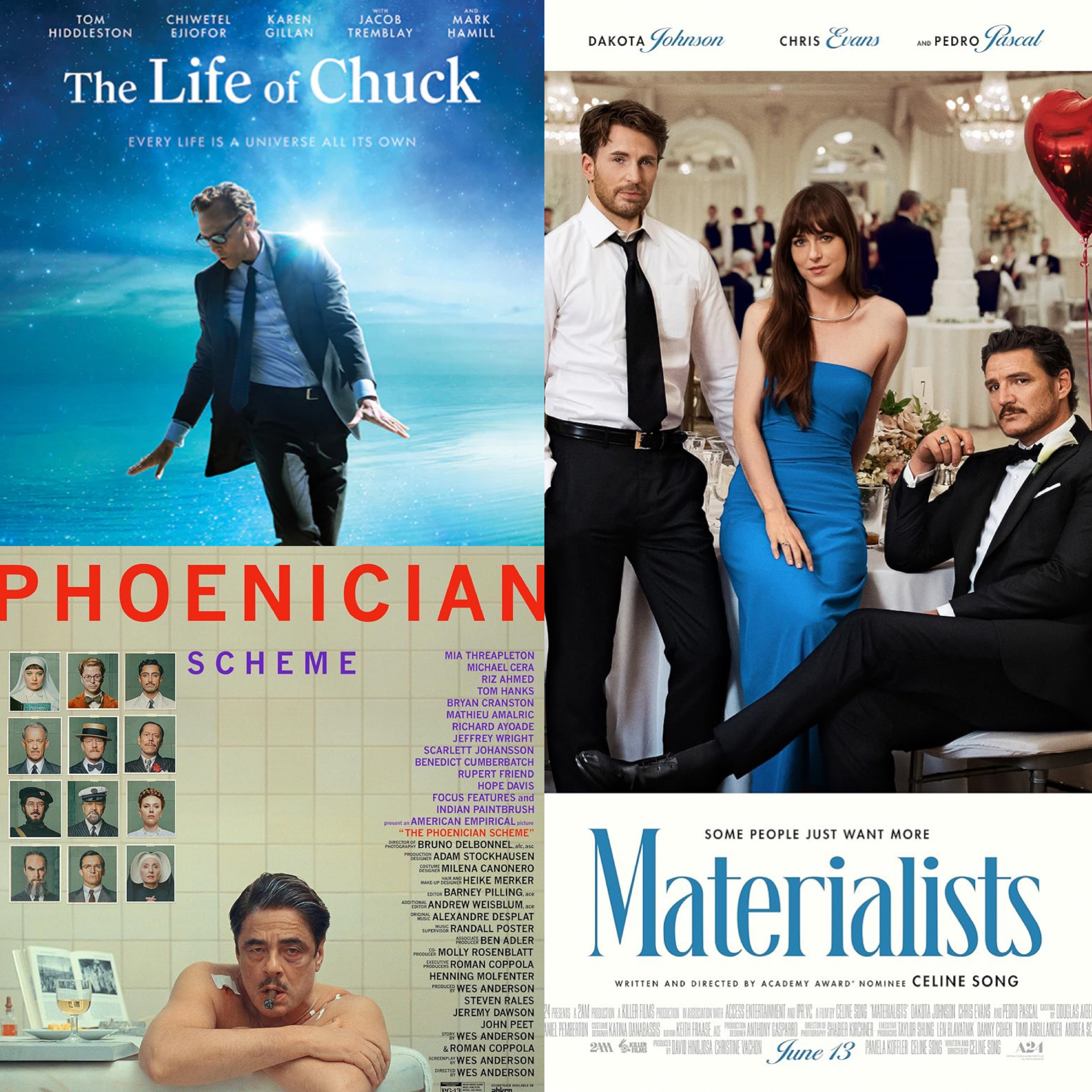 Materialists, The Phoenician Scheme, and The Life of Chuck episode artwork