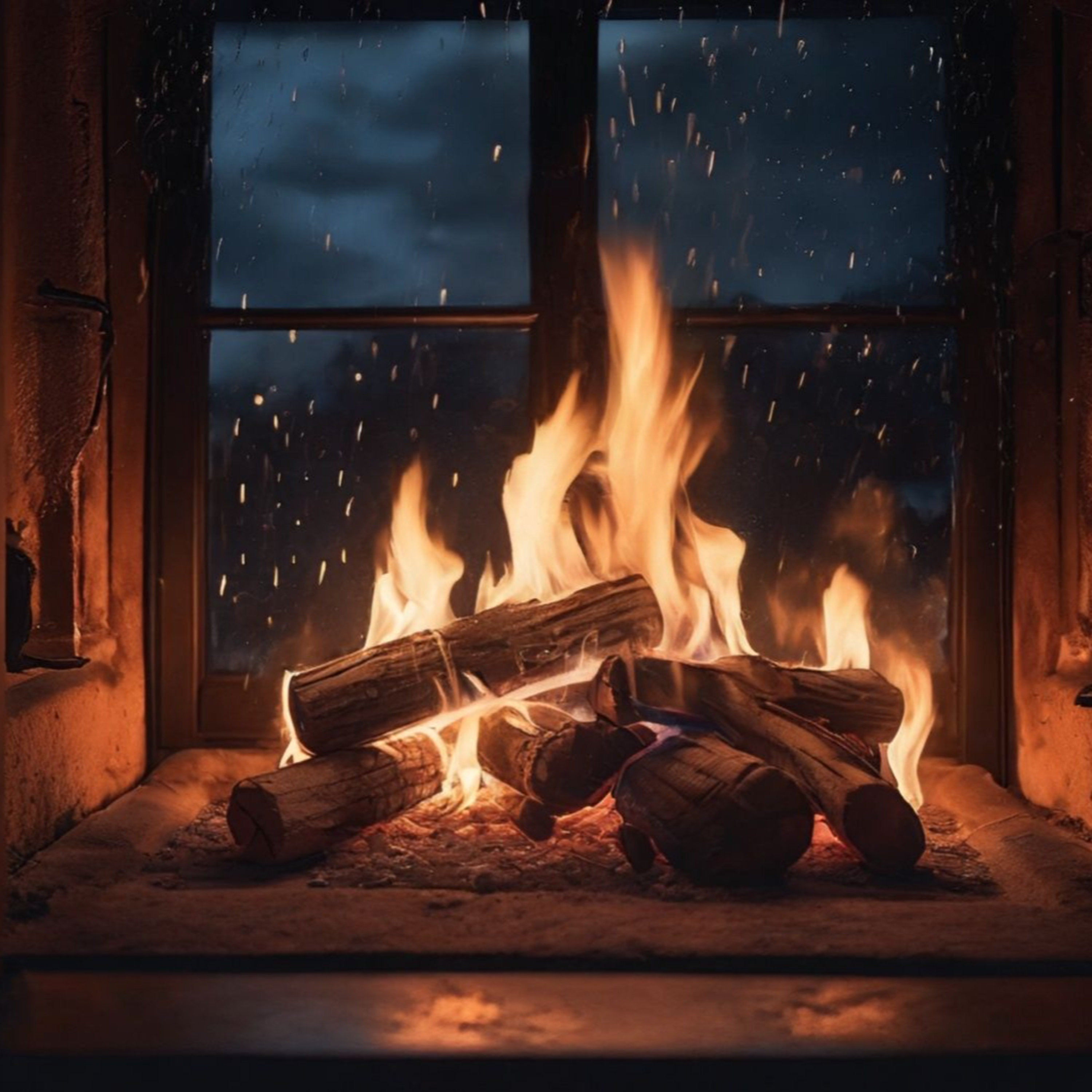 398. Heavy Rain Outside + Thunder + Relaxing Positive Sound + Crackling Fireplace - Goodnight (9 Hours) episode artwork