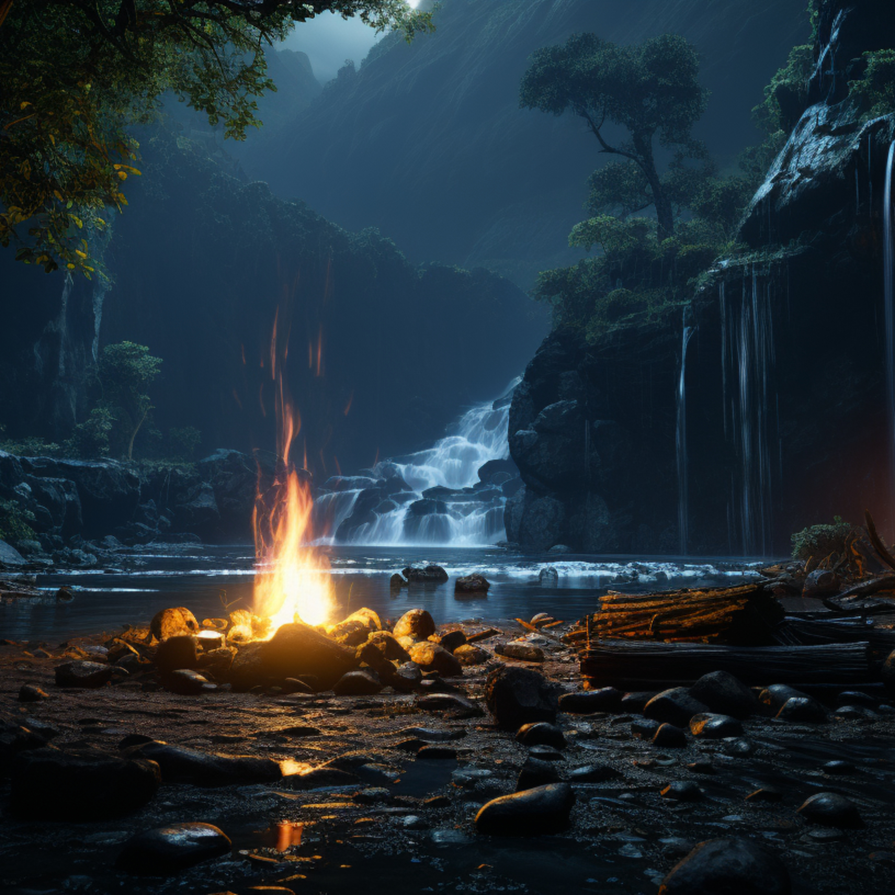 Soothing Waterfall and Crackling Fire Sounds | For Sleep & Relaxation
