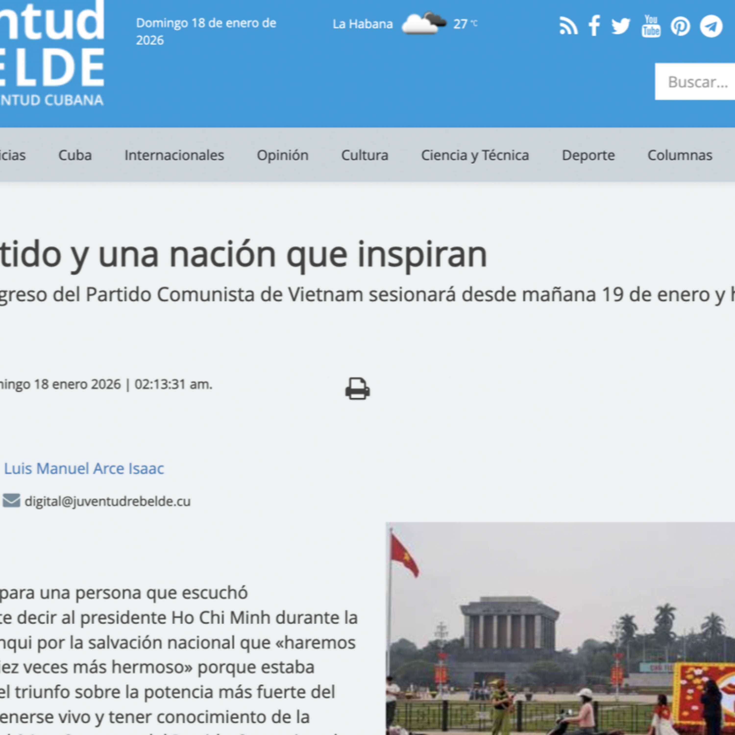 Tin quốc tế - Tờ “Tuổi trẻ cách mạng” của Cuba đưa bài bình luận về Đại hội XIV