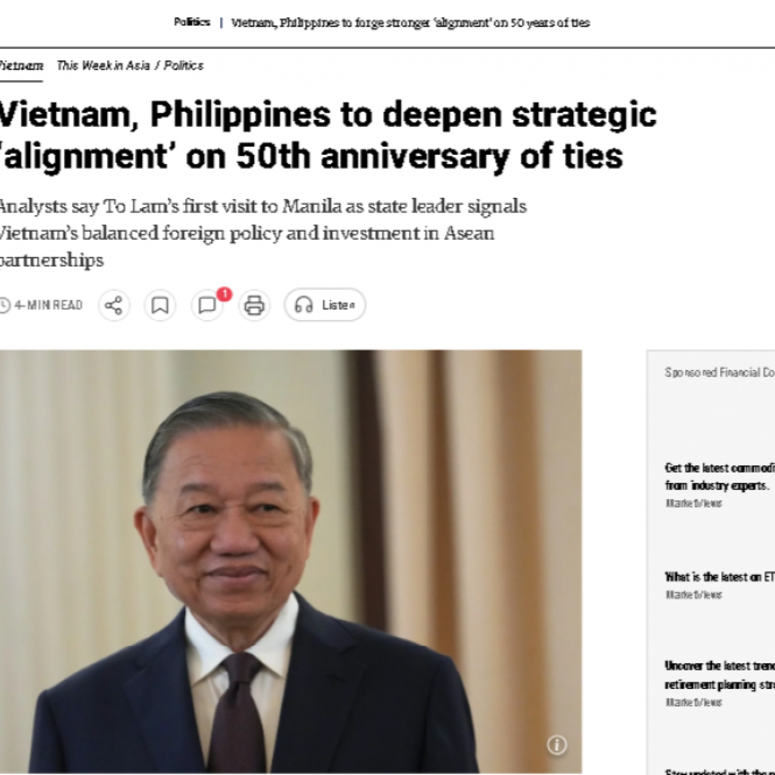 Tin thế giới - Báo chí quốc tế quan tâm về chuyến thăm Philippines của Tổng Bí thư, Chủ tịch nước Tô Lâm