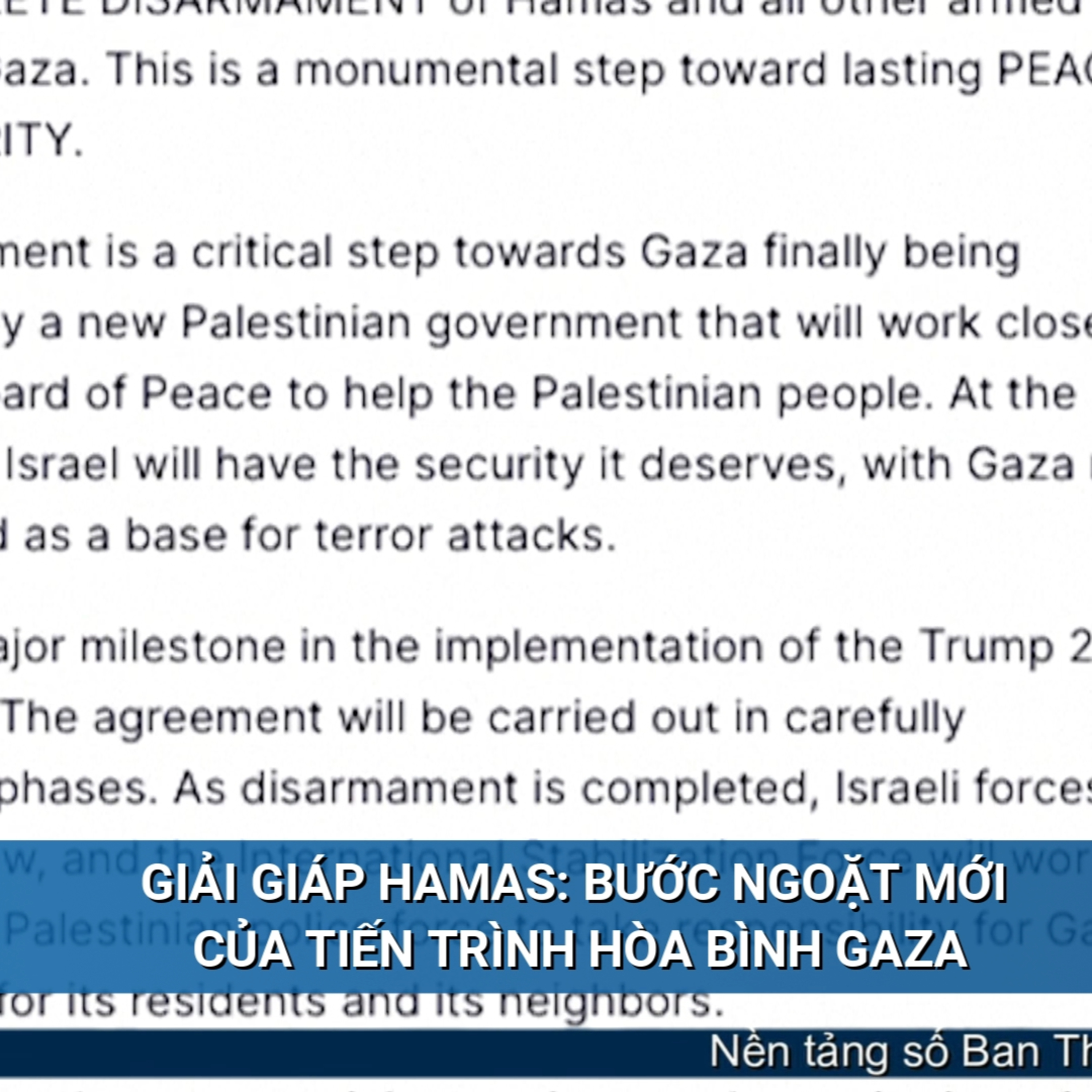 Tin quốc tế - Giải giáp Hamas: Bước ngoặt mới của tiến trình hòa bình Gaza
