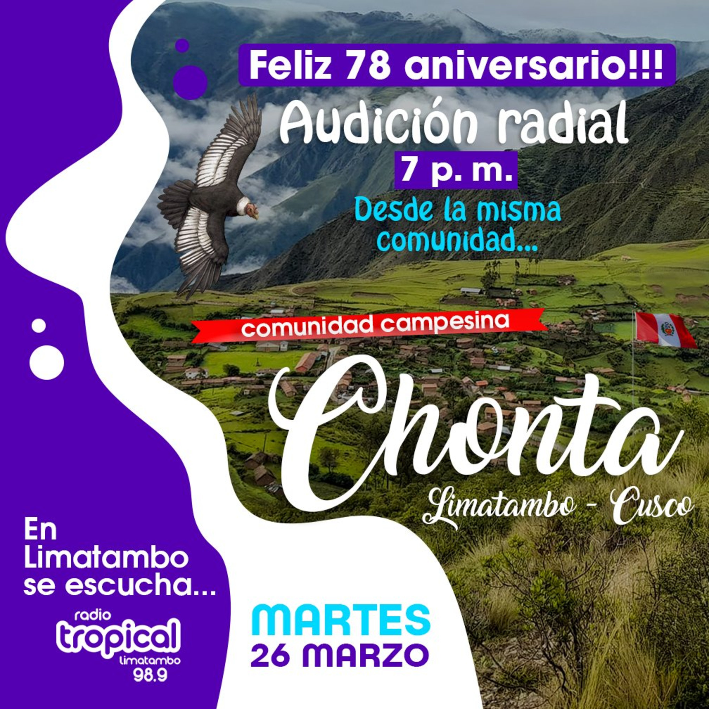 📻🎉 Audición radial por el 78 aniversario de la comunidad campesina de Chonta - Limatambo 26/03/2024 episode artwork